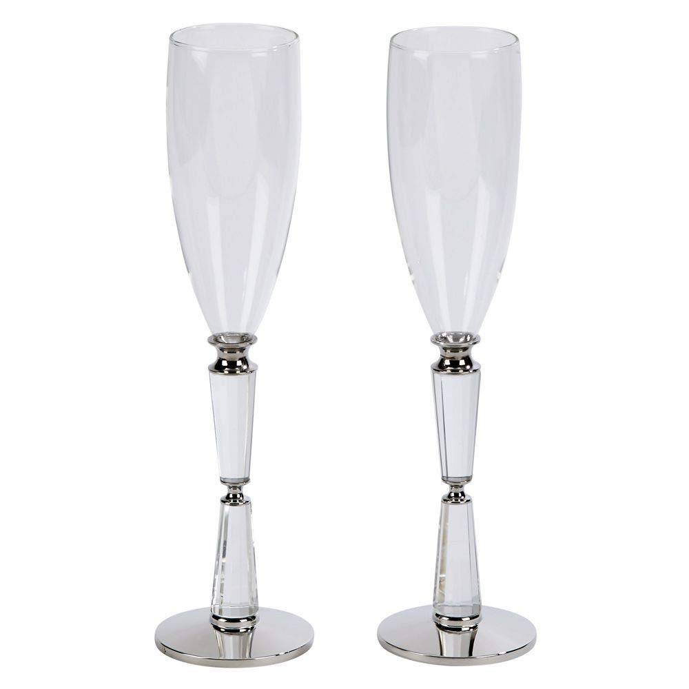 Elegant Wedding Champagne Glass Set of 2 - Bride & Groom Double Facet Crystal Toasting Glasses for Wedding Receptions, Anniversaries & Romantic Celebrations