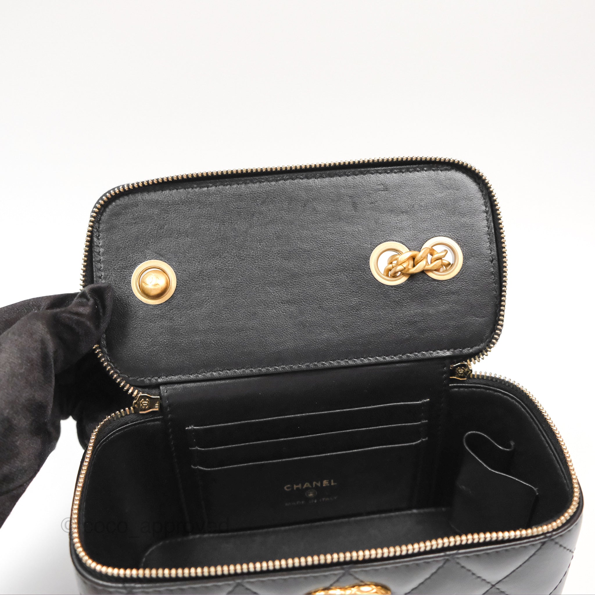 Chanel Adjustable Chain Black Lambskin Vanity Slide Bag with Aged Gold Hardware - Perfect for Evening Events, Date Nights & Luxury Fashion Accessories
