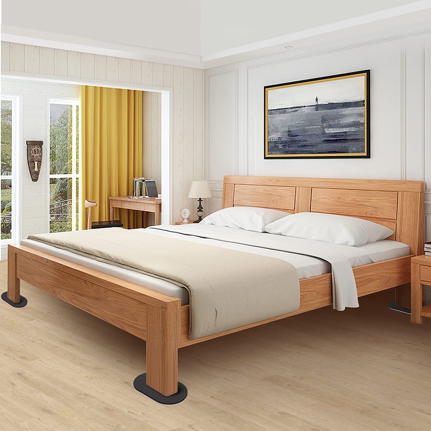 Ezprotekt 4-Pack Oval Furniture Sliders & 4 Felt Furniture Pads - Hardwood Floor Protectors for Smooth Gliding - Beige - Ideal for Sofas, Chairs, Tables & Heavy Furniture on Wood Floors