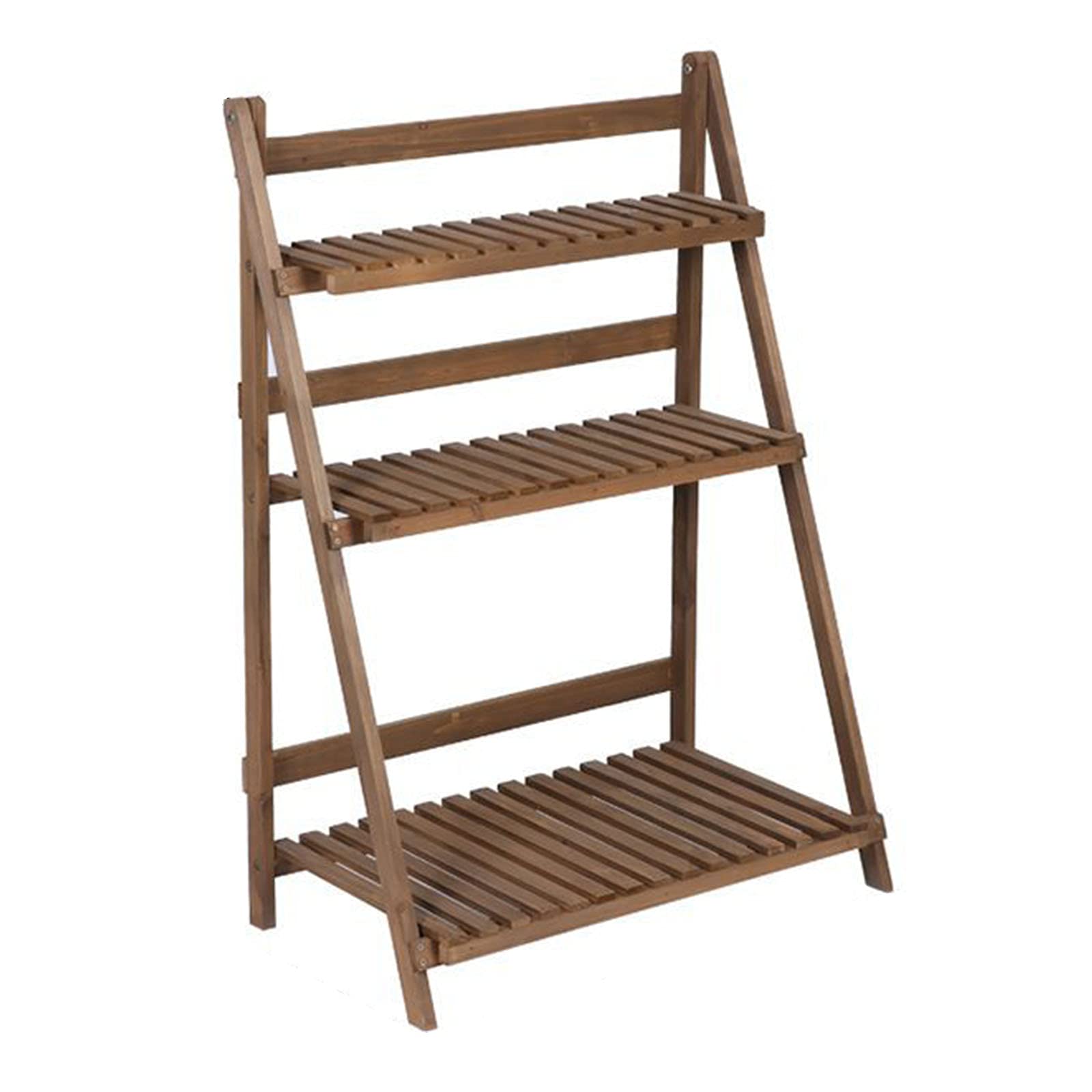 3 Tier Folding Wood Ladder Plant Stand - Free Standing Organizer Shelf for Flower Display & Storage - Sturdy Flower Pot Holder for Patio, Home Garden, Balcony - Perfect for Indoor/Outdoor Plant Decor & Small Space Organization