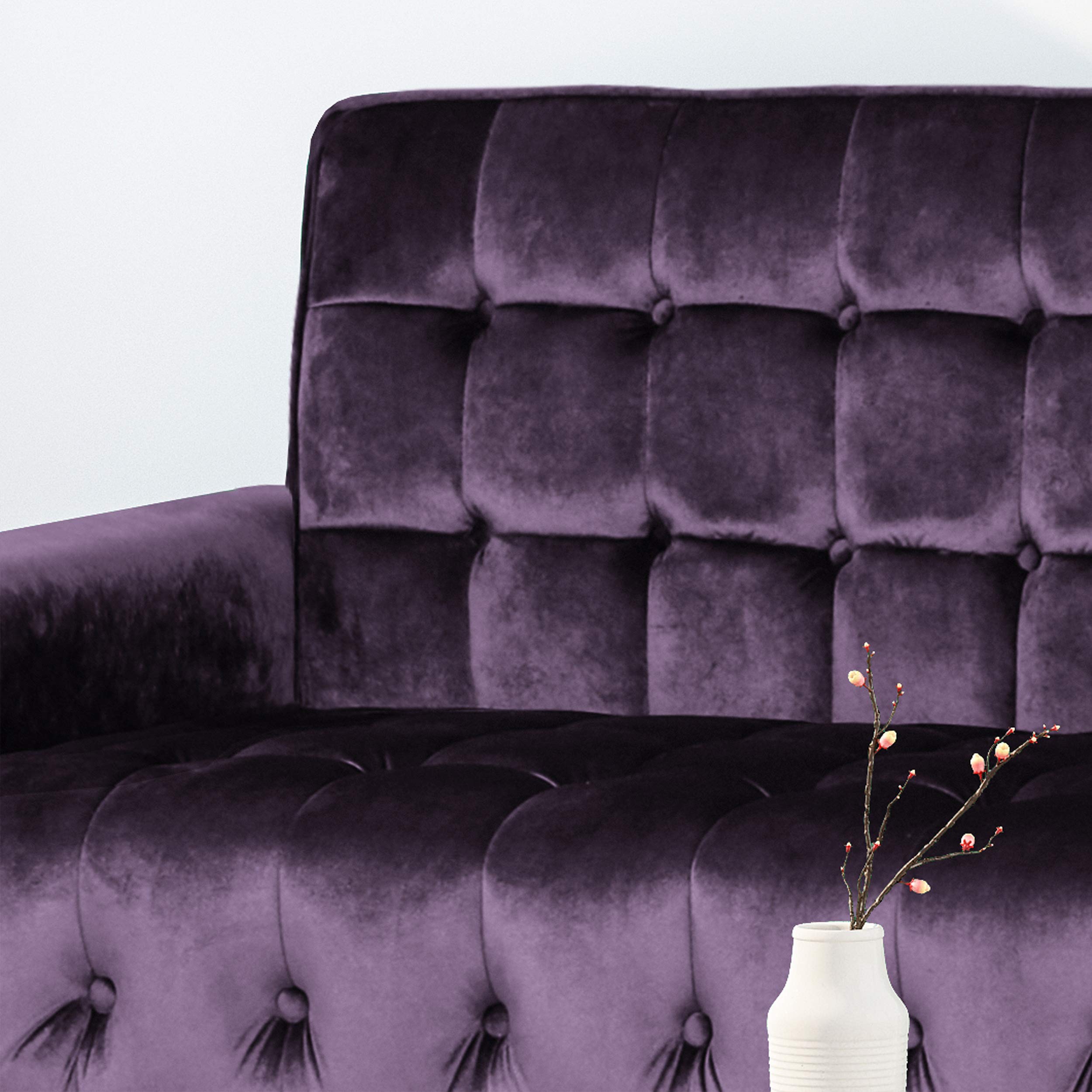 Christopher Knight Home Adan Tufted Velvet Sofa with Tipped Tapered Legs - BlackBerry & Gold Finish | Luxurious Living Room Furniture for Modern Homes