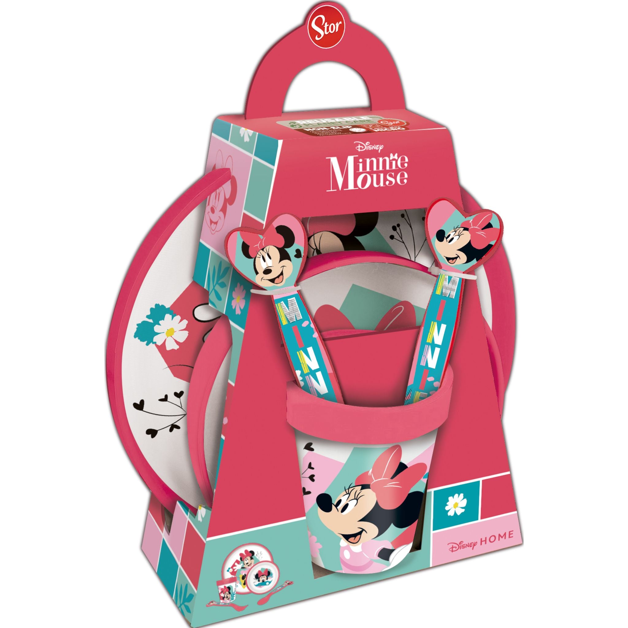 Disney Minnie Mouse 5-Piece Non-Slip Bicolor Premium Kids Tableware Set - Bowls, Plates & Utensils for Toddlers (39MM220) | Perfect for Birthday Parties, Daycare & Family Meals
