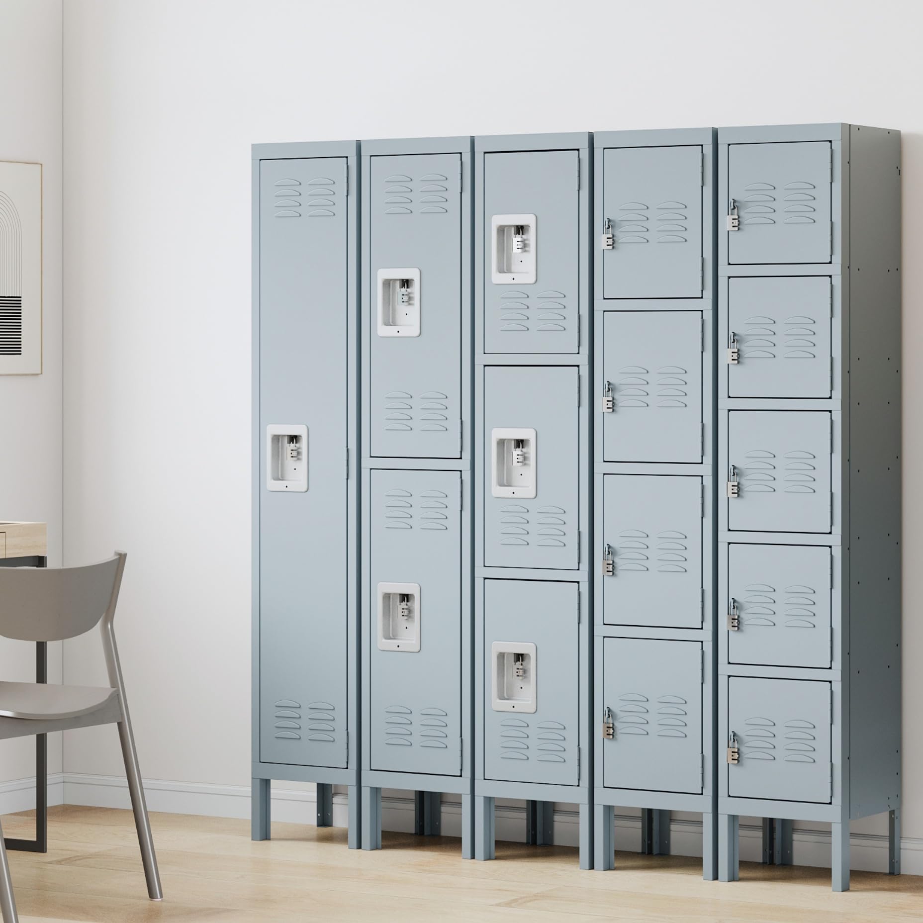 SESESOL 5-Door Metal Locker - Heavy Duty Steel Storage Cabinet for School, Office, Gym, Home & Shop - Secure Employee Lockers with Durable Gray Finish - Perfect for Locker Rooms, Storage Areas & Workspaces