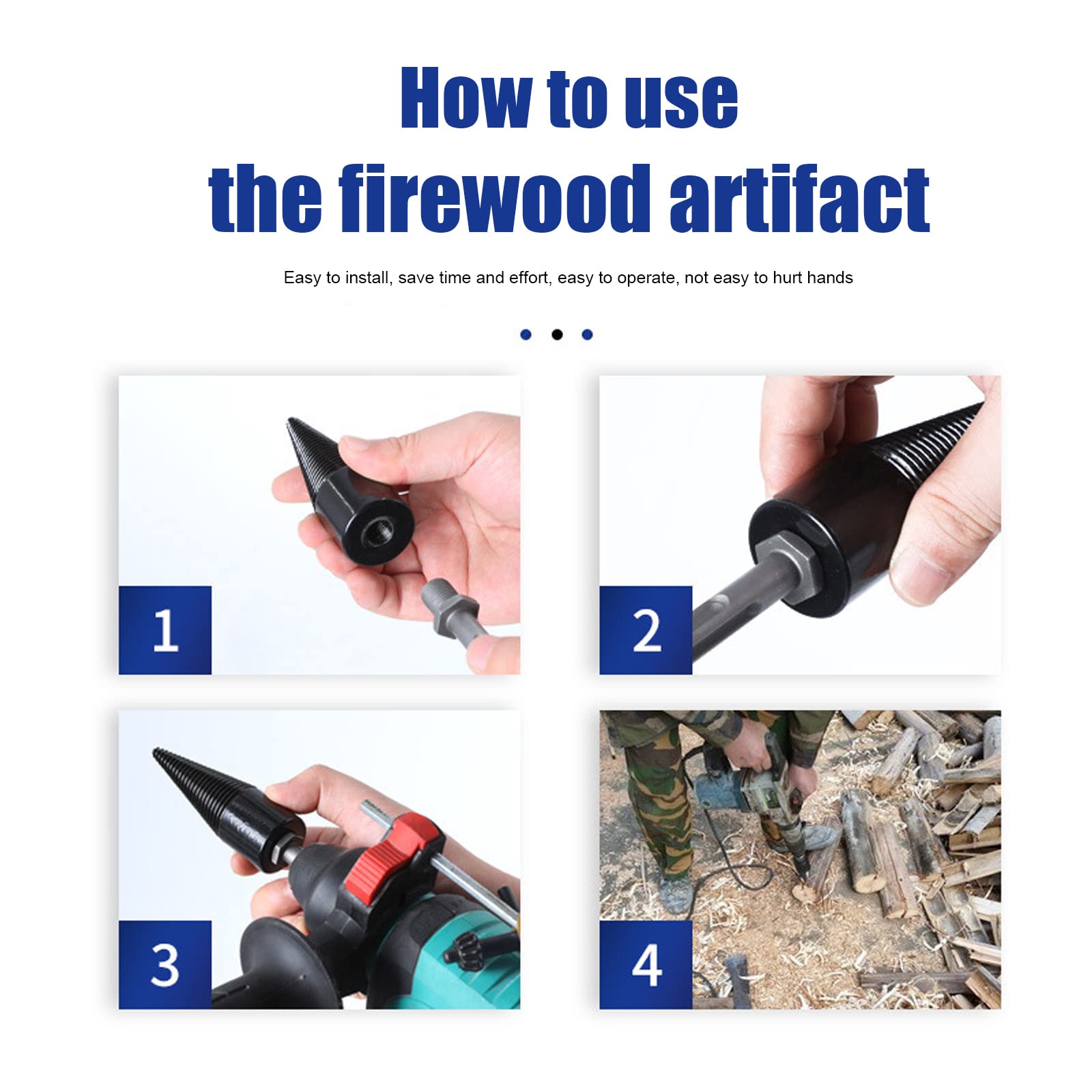 6PCS Firewood Log Splitter Drill Bit Set - Removable Cones Wood Splitter for Electric Drill, 32-42mm Woodworking Tools for DIY Firewood Splitting & Household Use (Perfect for Camping, Fireplaces & Wood Stoves)