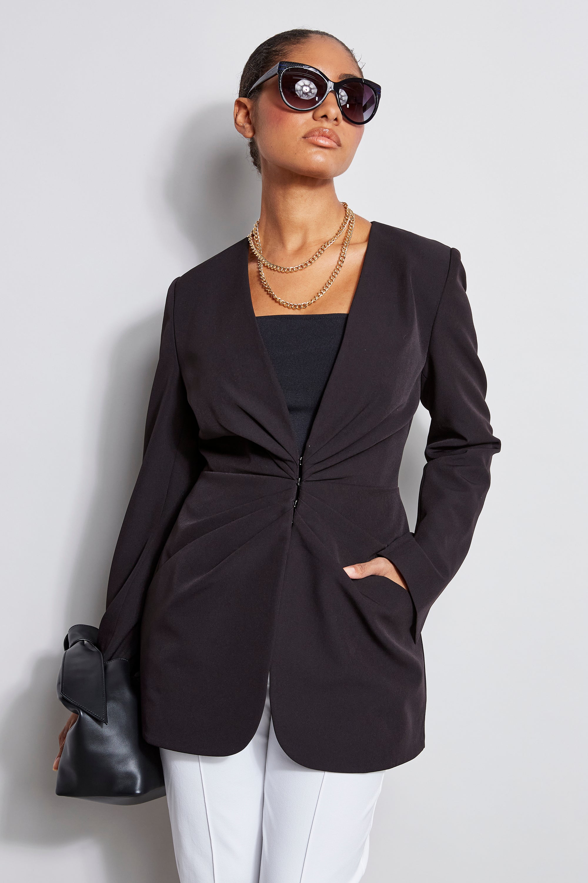 Stylish Pleat Detail Blazer for Women - Trendy Office & Formal Wear - Perfect for Business Meetings, Weddings & Special Events