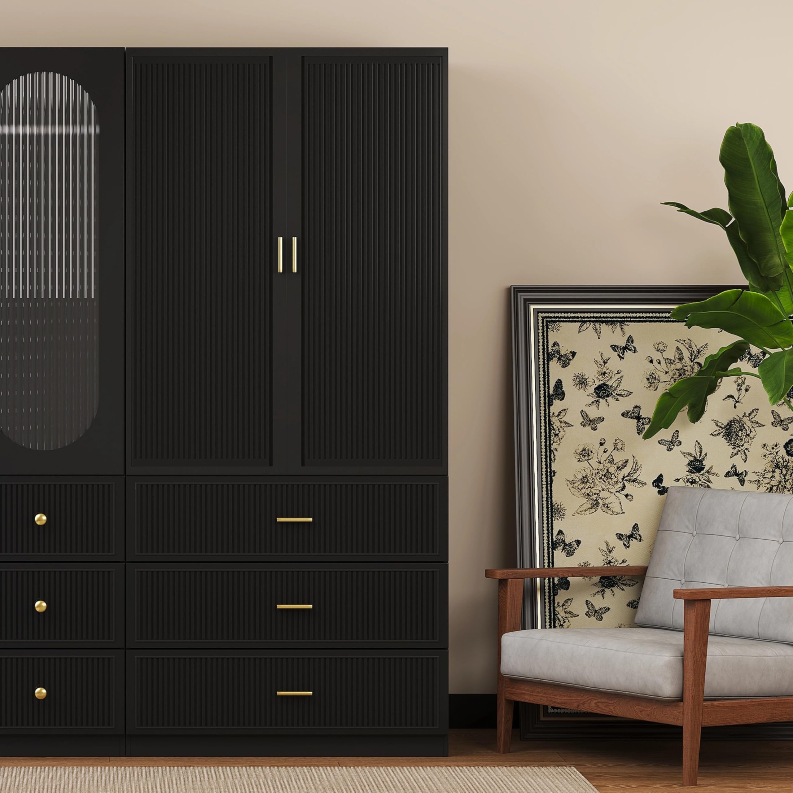 2 Door Armoire Wardrobe Closet with Drawers - Black Large Capacity Storage Closet with Hanging Rod & 3 Drawers for Bedroom Organization | Perfect for Bedrooms, Guest Rooms & Dorm Storage