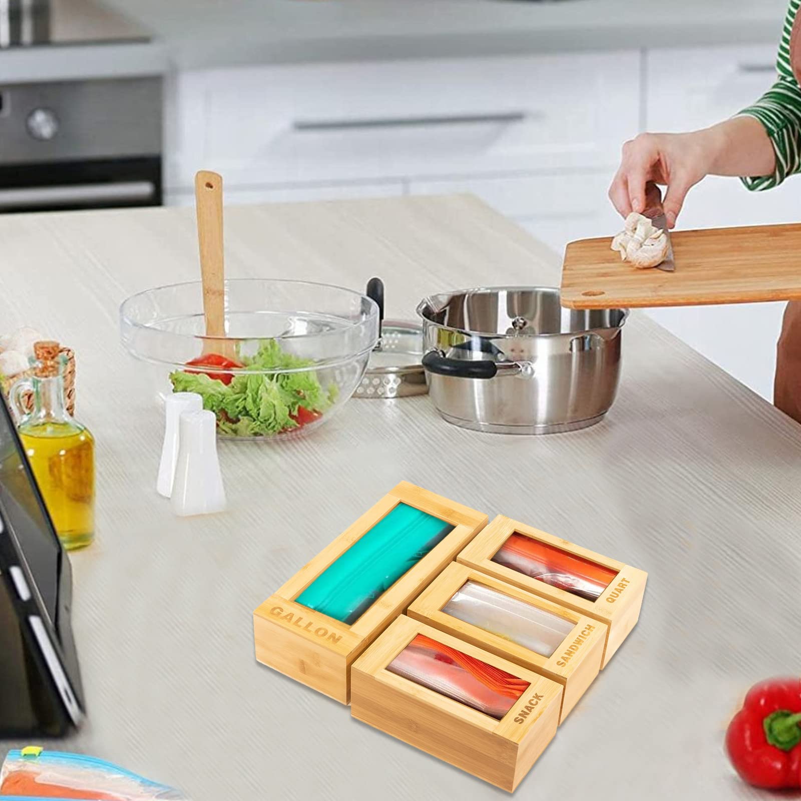 Decorio Bamboo Ziplock Bag Organizer - Kitchen Drawer Organizer for Food Storage, Plastic Bag Holder & Dispenser - Perfect for Pantry, Camping & Holiday Gifts (Christmas Gift Idea)