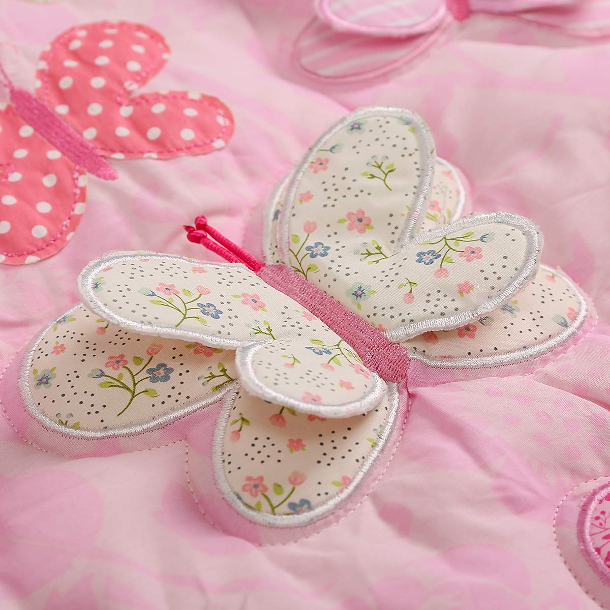 7-Piece Pink Embroidery Baby Crib Bedding Set - 100% Cotton 3D Butterfly Nursery Decor for Girls - Includes Quilt, Bed Skirt, Fitted Sheet, Window Valance & Wall Art - Perfect for Newborn Nursery, Baby Shower Gift & Toddler Room Decor