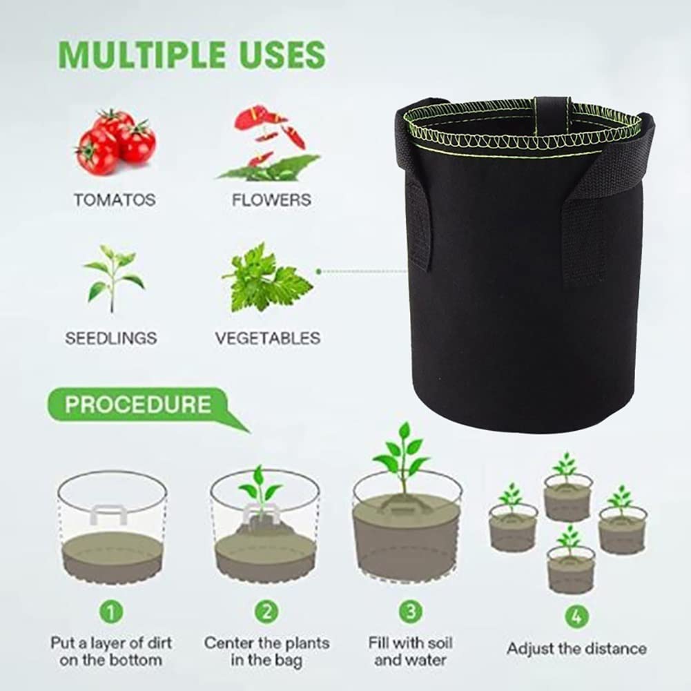 5-Pack 4/5/7 Gallon MaJingHengg Aeration Fabric Plant Grow Bags with Handles - Durable Garden Pots for Vegetables, Flowers & Herbs (4 Gallon) - Ideal for Indoor/Outdoor Gardening, Balcony Planting & Urban Farming