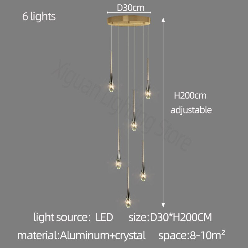 Crystal Drops Staircase Chandelier - Elegant Modern Home Lighting Fixture for Foyer, Stairwell & Dining Room Decor
