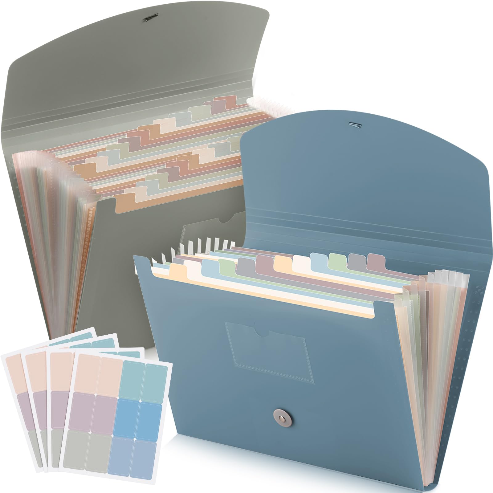 Harloon 2-Pack 24-Pocket Expanding File Folder Organizer with Cover Labels - Letter/A4 Size Document Storage for Office, School, Home - Dark Green & Light Blue | Perfect for Bills, Receipts, Tax Papers, and Important Documents