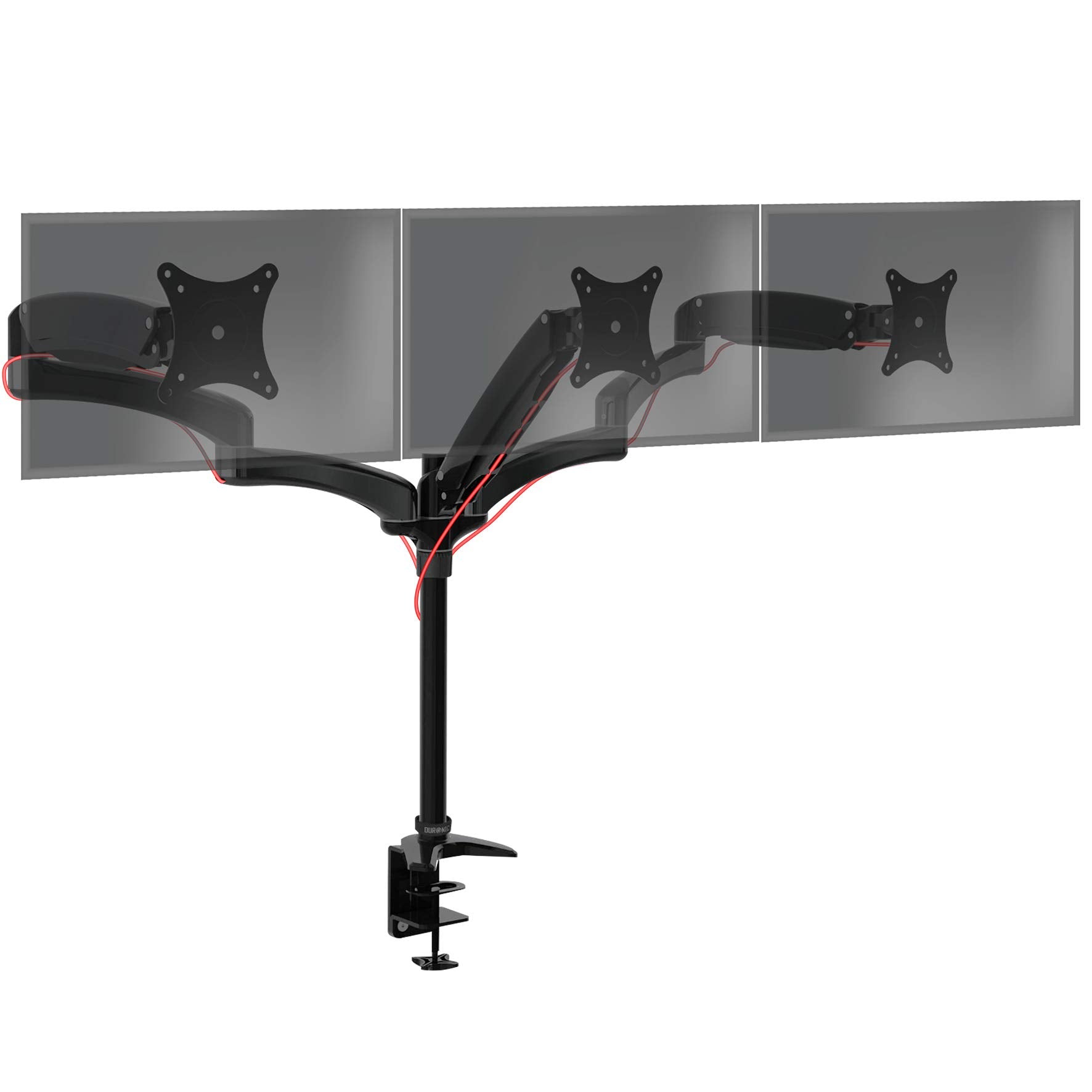 Duronic DM553 Triple Monitor Arm Stand - Heavy Duty Aluminum Desk Mount for 3 Screens 15-27 inches | VESA 75/100 | Height Adjustable | 5kg Capacity | 360° Rotation, 180° Swivel, 90° Tilt | Perfect for Home Office, Gaming Setup & Multi-Screen Workstations