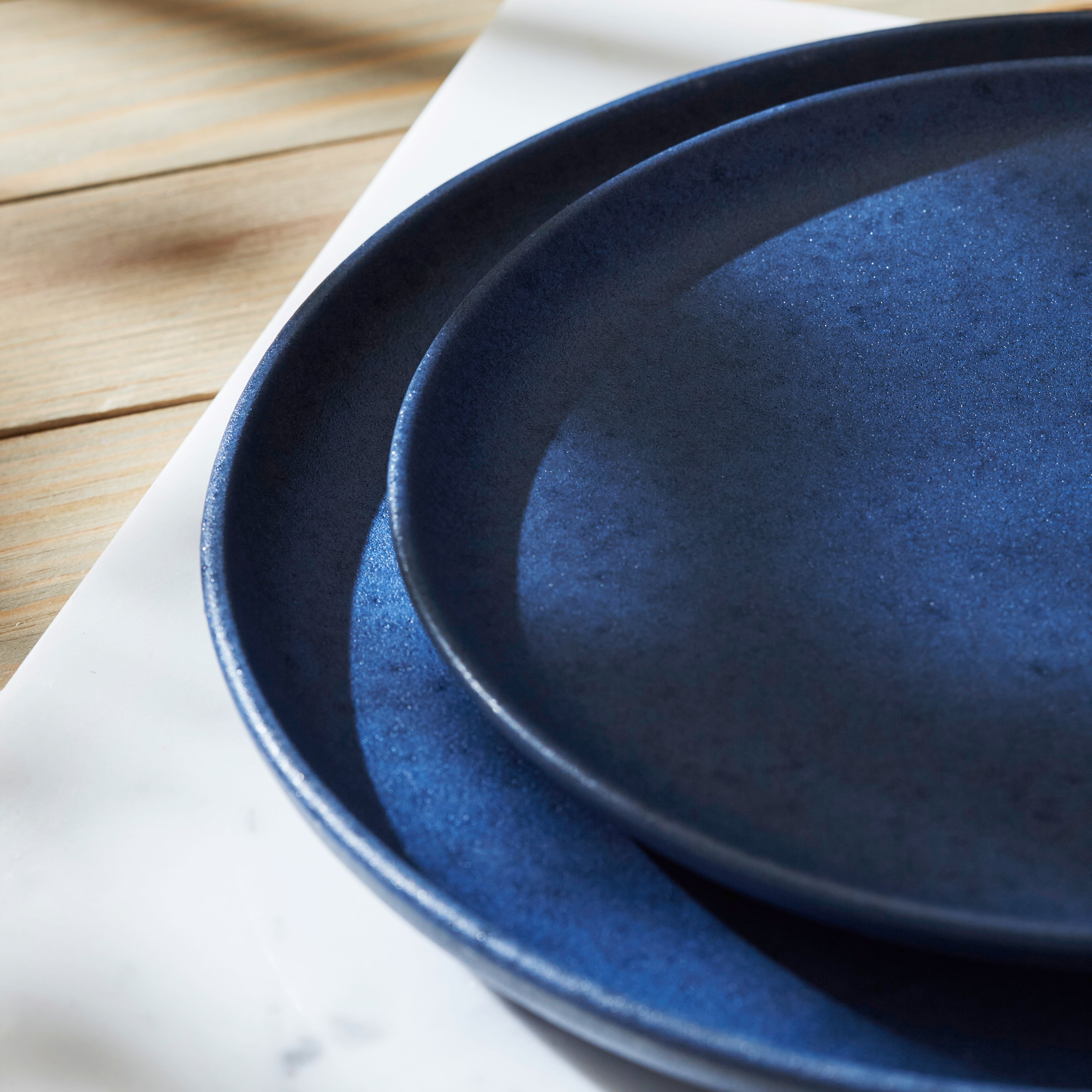 Premium Macchio Stoneware Dinnerware Set - Blue Matte Finish, Handcrafted in Portugal, Scratch & Chip Resistant - Elegant Table Setting for Everyday Meals & Dinner Parties