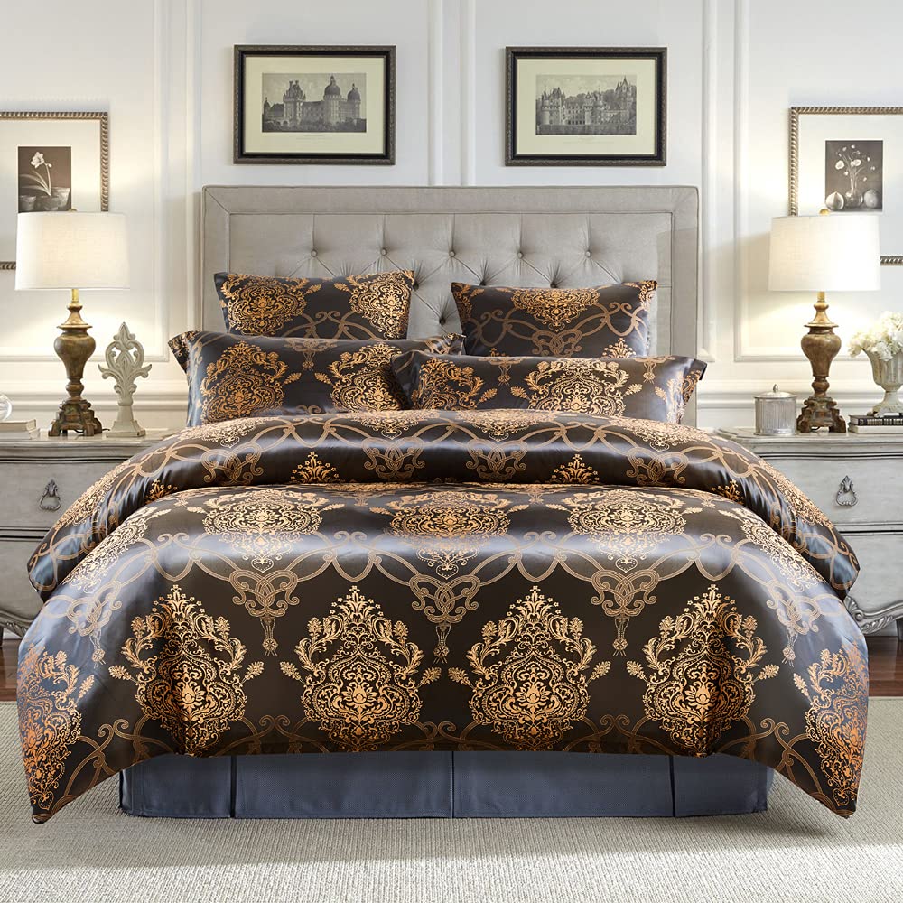 Luxury Jacquard Soft Bedding Set - Duvet Cover with Pillowcases (Twin Size, Black) | Premium Hotel Quality Bed Sheets for Master Bedroom & Guest Room Decor