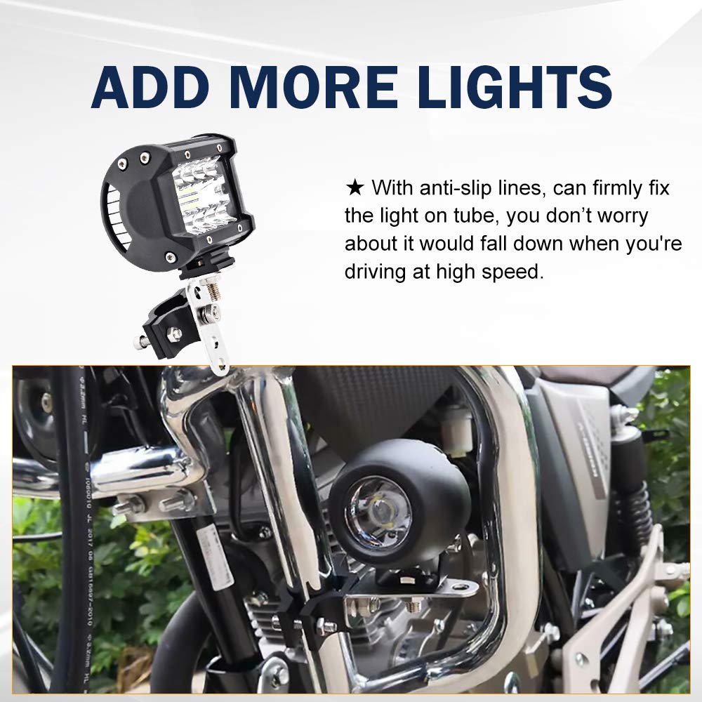 1.2 Inch Motorcycle & Bicycle Mount Brackets - Heavy Duty Bull Bar Clamp for LED Light Bars, Work Lights & Lamps - Universal Off-Road Tube Clamps (2-Pack) - Perfect for ATV, UTV, Jeep & Truck Lighting Upgrades