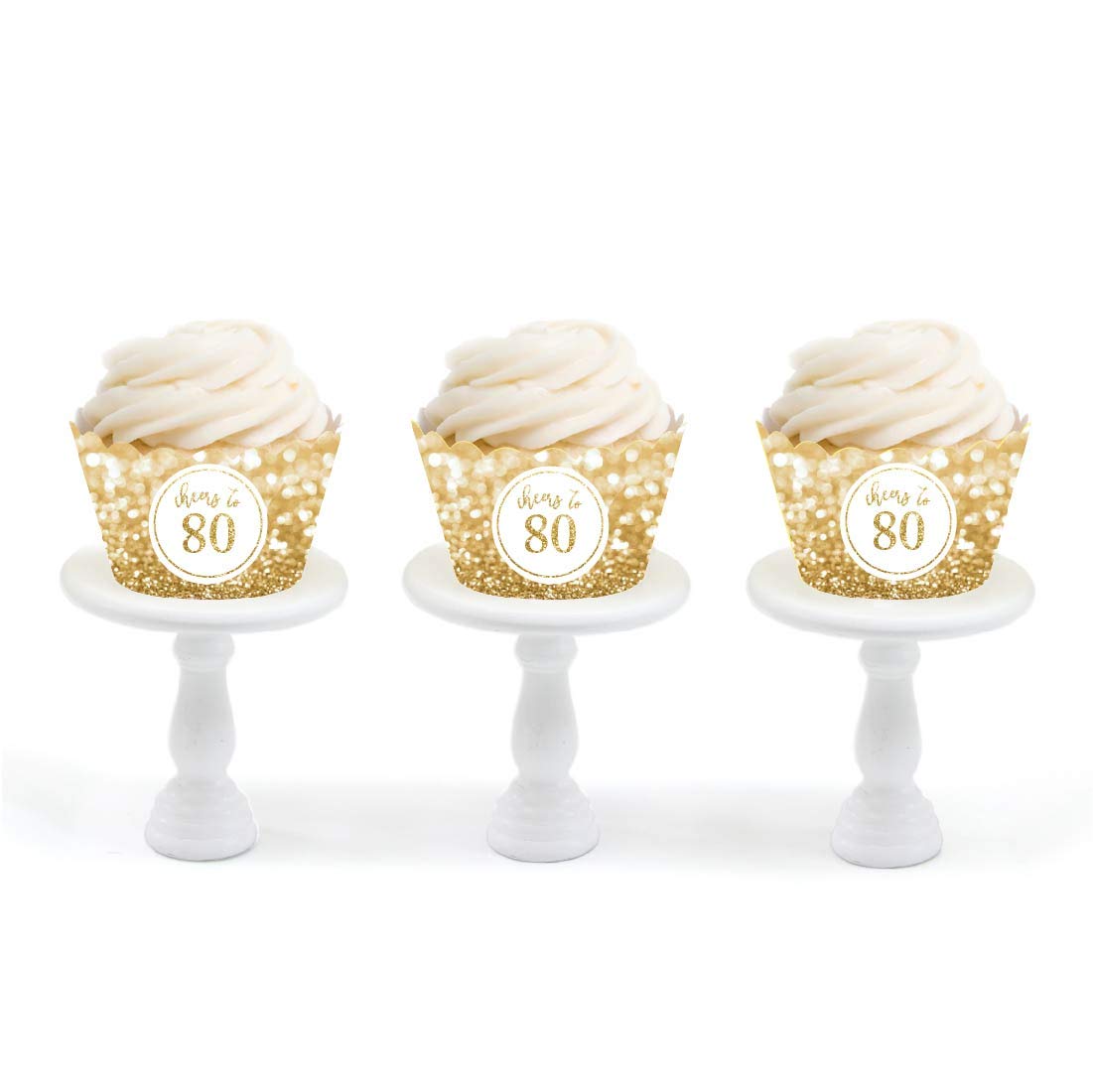 Andaz Press Glitzy Faux Gold Glitter Cupcake Wrappers - 24 Pack | 80th Birthday Decorations, Anniversary Party Supplies | Non-Toxic & Food Safe | Perfect for Milestone Celebrations, Retirement Parties & Golden Themed Events
