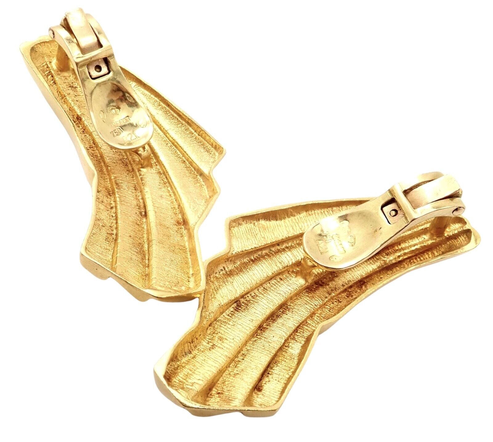 Authentic Ilias Lalaounis 18k Yellow Gold Large Art Deco Wings Fan Earrings - Vintage Luxury Jewelry for Women, Perfect for Weddings, Parties & Special Occasions