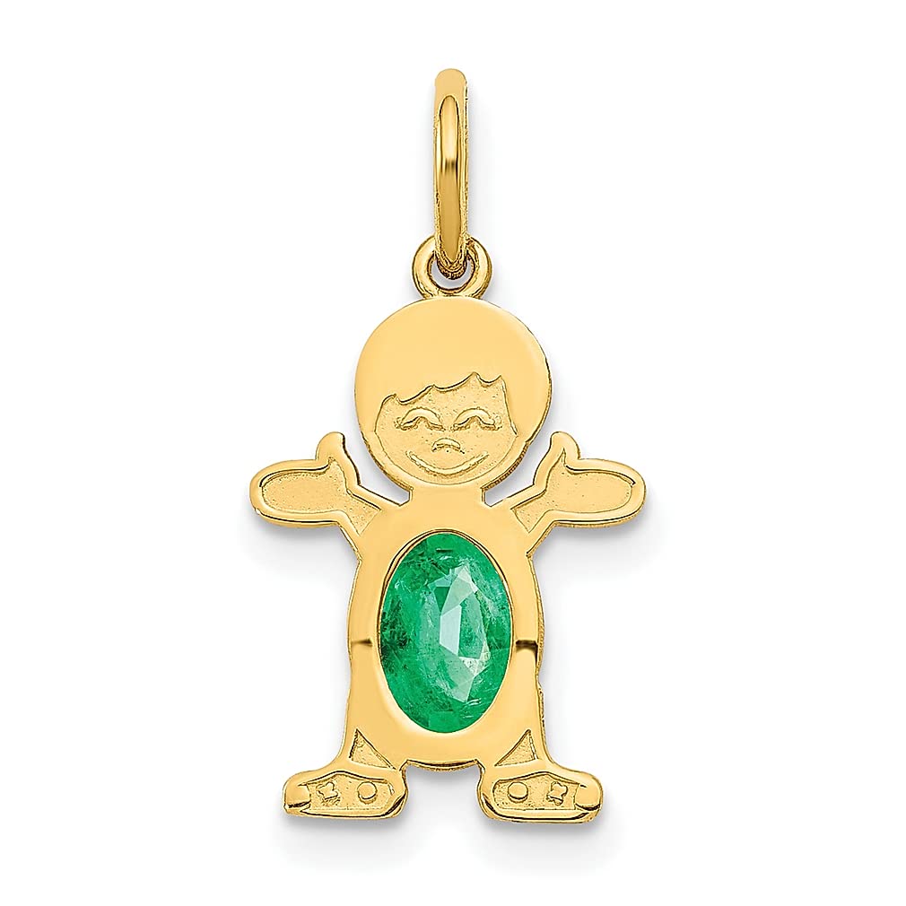 14K Yellow Gold Oval Green Emerald May Birthstone Necklace Pendant Charm for Women & Kids - Perfect Baby Gift, Mother's Day & Birthday Jewelry