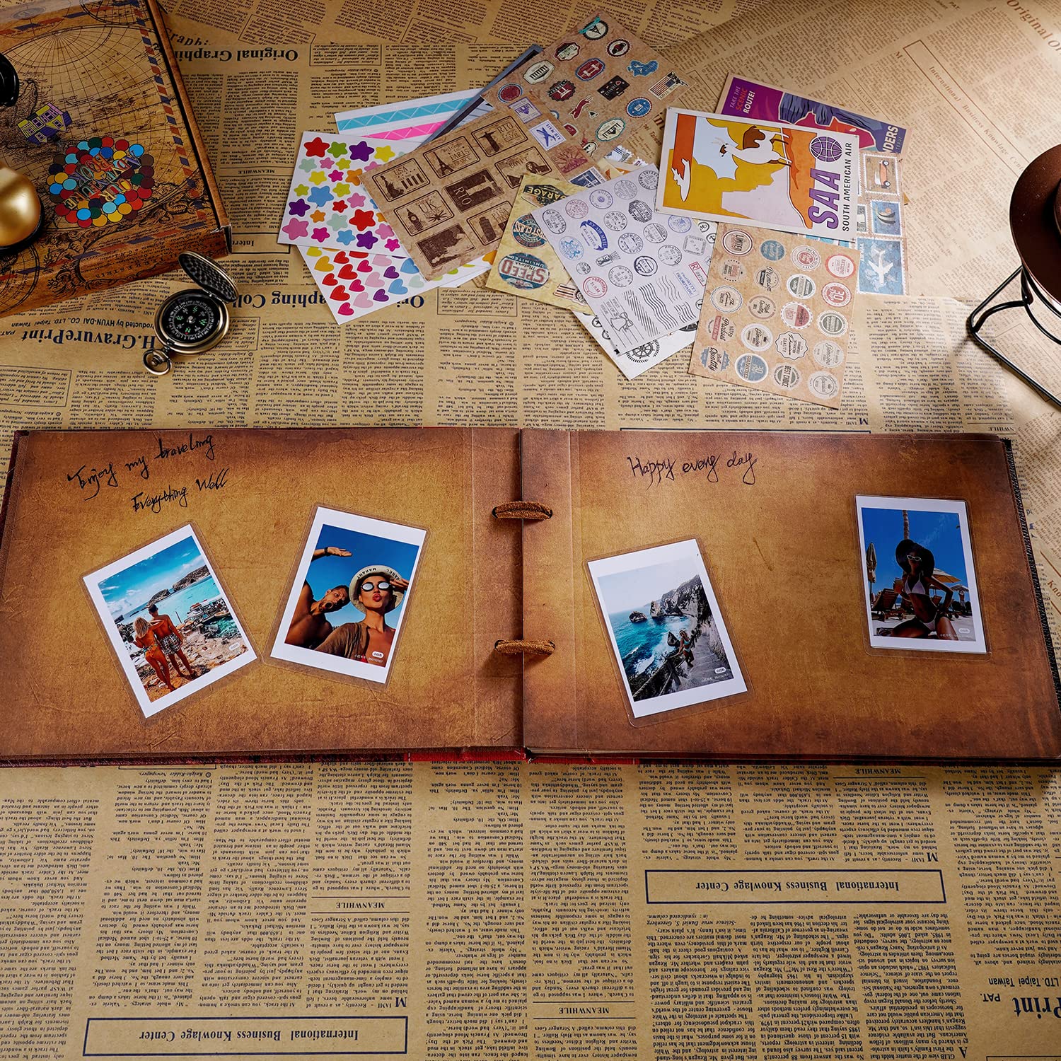Vintage Leather Adventure Scrapbook Album - 11.6 x 7.5 Inch Up Themed Wedding Anniversary Gift, Valentine's Day Present, Retro Craft Cardstock Journal with 40 Pages - Perfect for Couples Memory Book, Travel Journaling & DIY Photo Album Projects