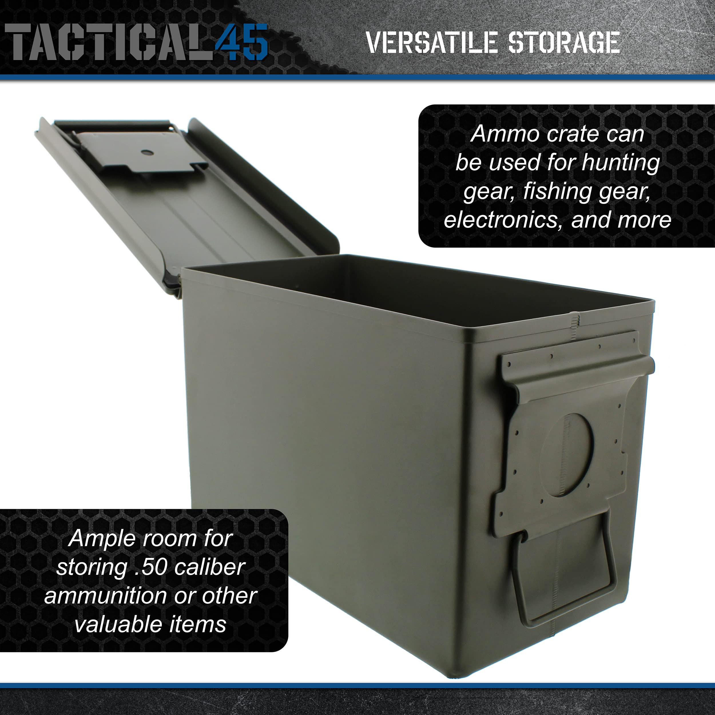 50 Cal Ammo Can Set - 4 Pack Heavy Duty Steel Ammunition Storage Boxes for Long Term Ammo & Gear Protection | Waterproof, Rustproof Military Grade Containers for Hunting, Shooting Range & Outdoor Adventures