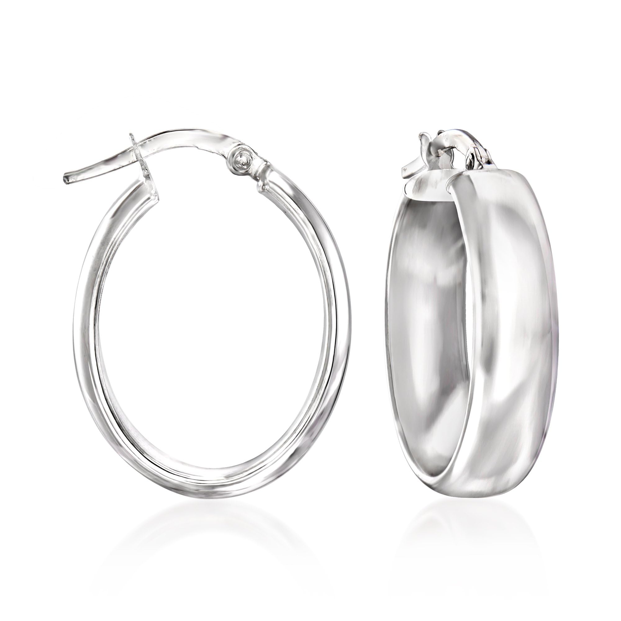 Ross-Simons 14K White Gold Oval Hoop Earrings for Women - Classic Italian Jewelry for Everyday Wear, Parties & Special Occasions