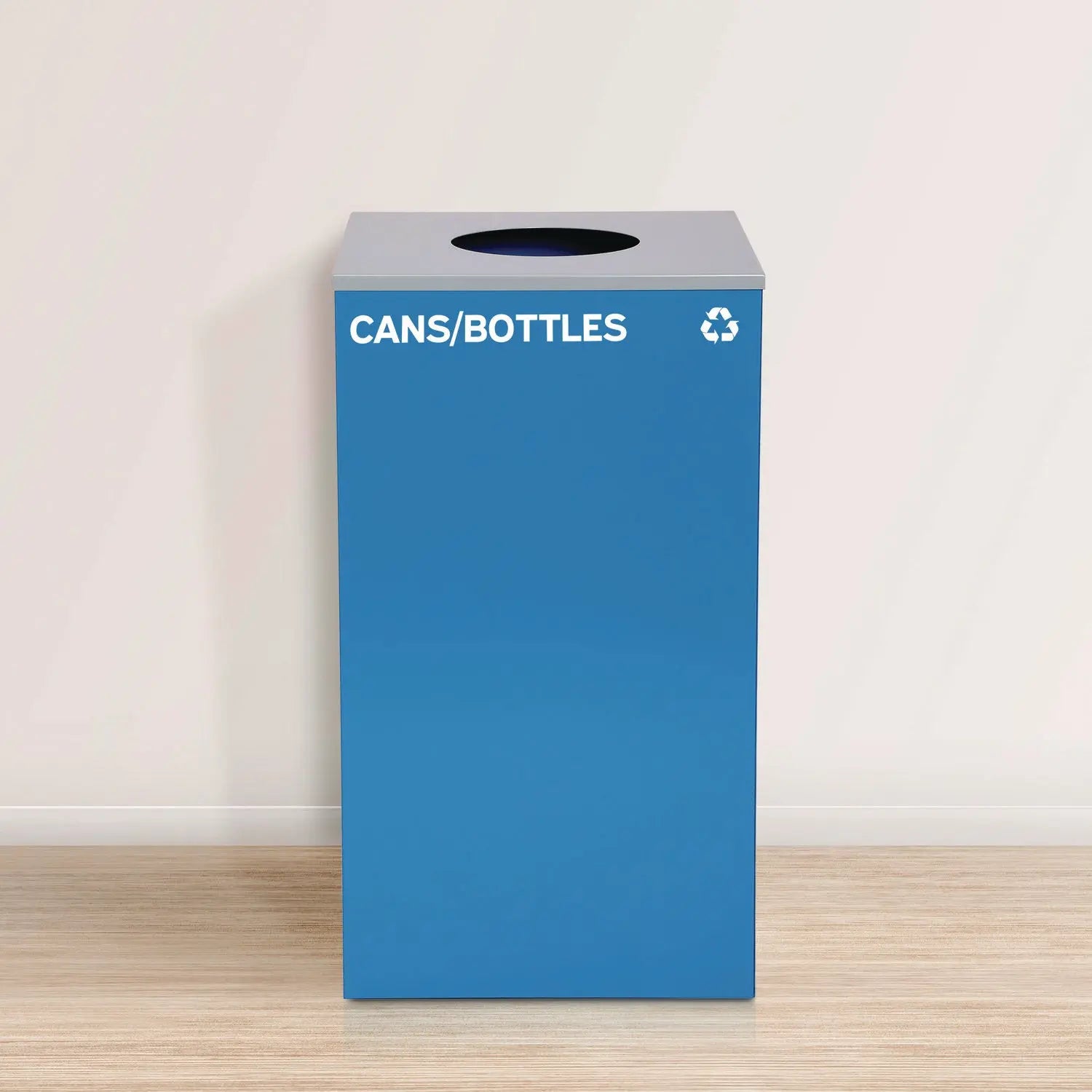 Alpine Industries 29 Gallon Steel Trash & Recycling Cans Set - Blue Bottle Recycling Bin with Circle Lid, Green Compost Bin with Mixed Lid, Black Trash Can with Square Lid for Kitchen, Office & Outdoor Waste Management