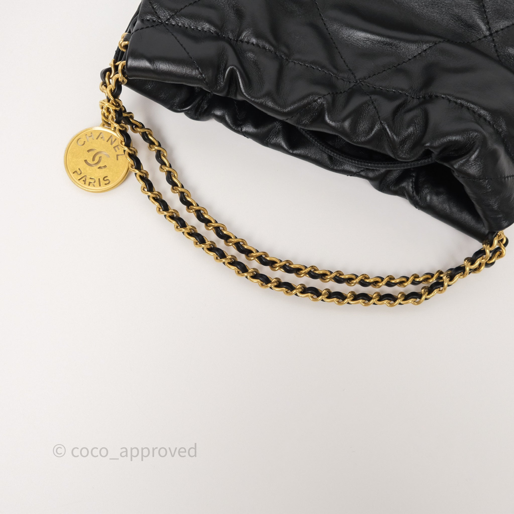 Chanel 22 Mini Bag Black Crumpled Calfskin with Aged Gold Hardware - Luxury Crossbody Purse for Women, Perfect for Date Night & Evening Events