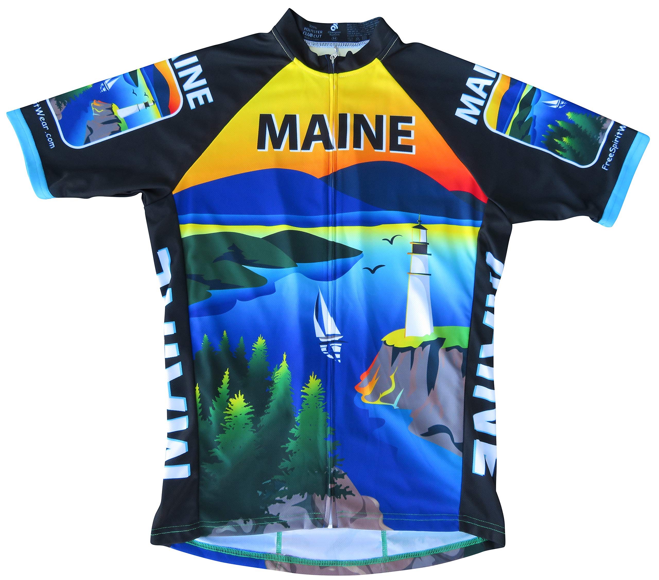 Free Spirit Wear Maine Cycling Jersey - Breathable & Comfortable Bike Shirt for Men & Women - Perfect for Road Biking, Mountain Cycling & Outdoor Adventures