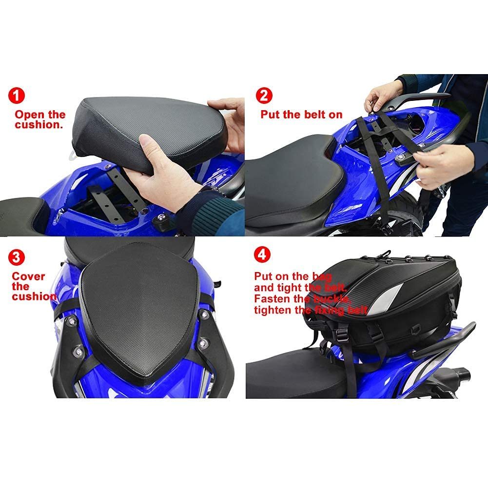**Waterproof Motorcycle Tail Bag - Rear Seat Storage Bag with Dual Use for Sports Bikes & Helmet Storage - Perfect for Commuting, Touring & Adventure Rides**