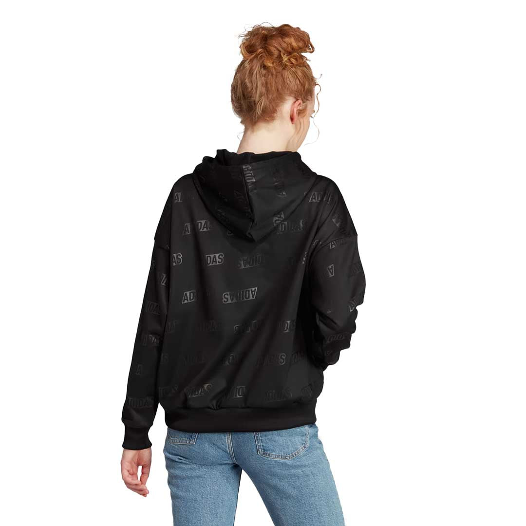 Adidas Women's Embossed Monogram Fleece Hoodie - Soft Warm Pullover Sweatshirt for Casual Wear & Outdoor Activities (IM2586)