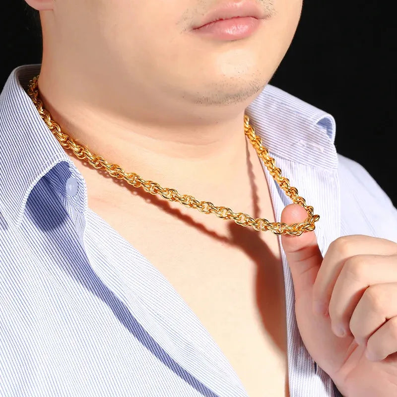 24K Solid Gold Necklace for Men - Real 999 Pure Gold Chain with Faucet Buckle, Classic Luxury Jewelry Gift for Him - Perfect for Weddings, Anniversaries & Special Occasions