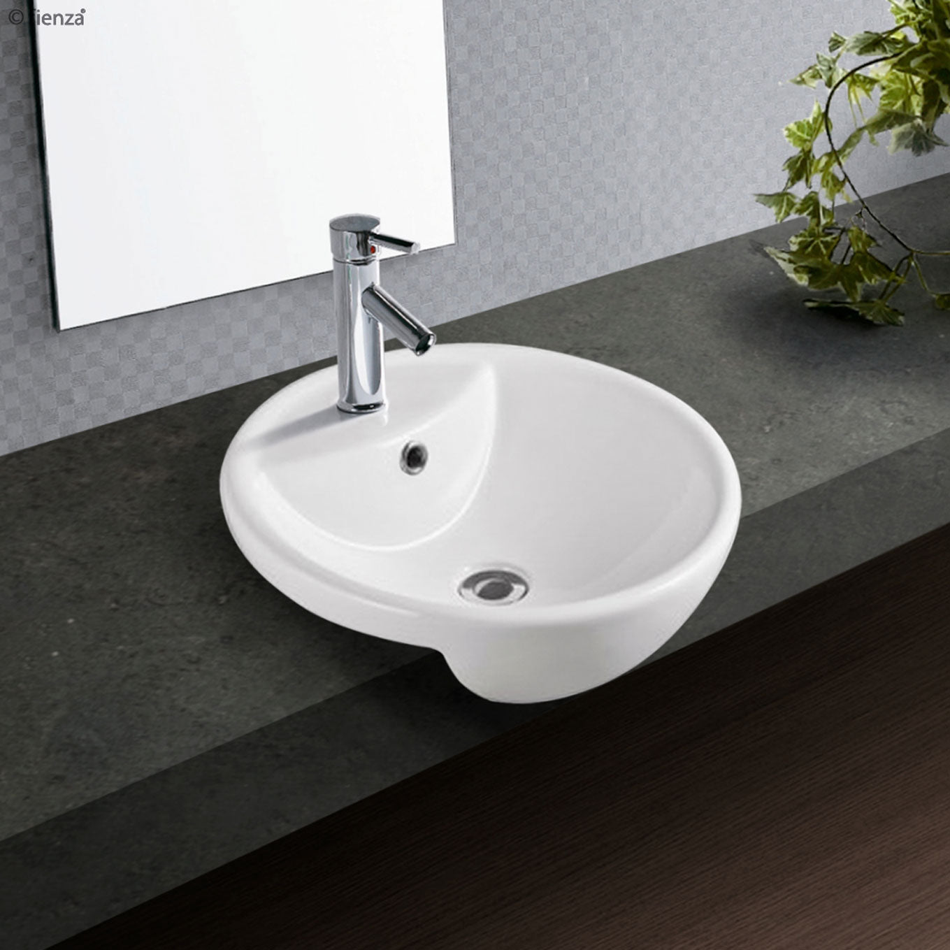 Fienza Betty MG 7003B 1 Tap Hole Semi-Recessed Ceramic Bathroom Sink - White | Perfect for Modern Vanities, Powder Rooms & Small Bathroom Designs
