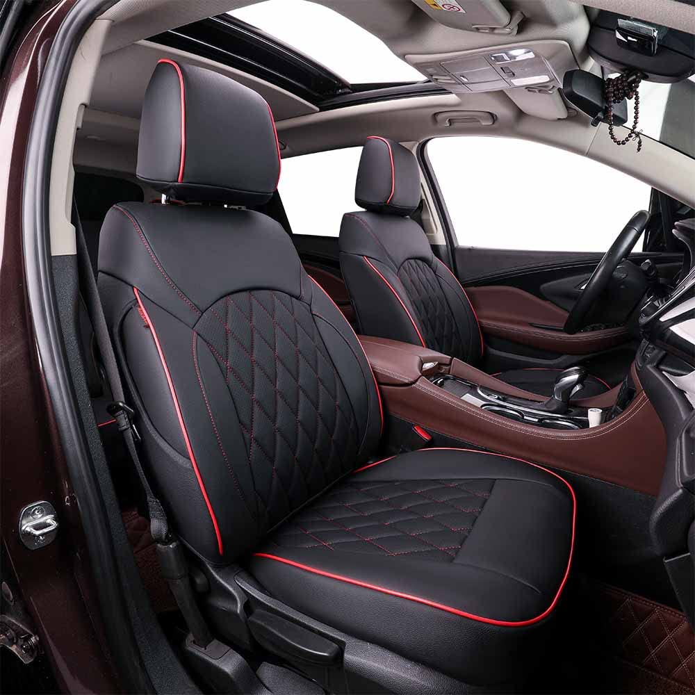 Premium Custom Fit Leather Car Seat Covers for Buick Envision 2016-2020 - Full Set Black with Red Stitching - Perfect for Daily Commute & Road Trips