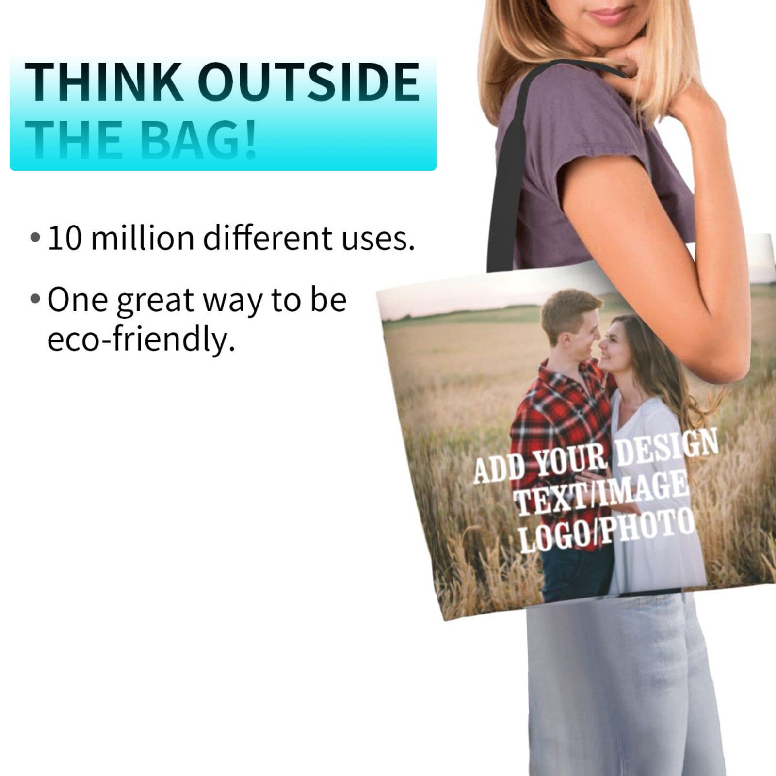 Custom Personalized Canvas Tote Bag - Heavy Duty Reusable Grocery Shopping for Daily Use