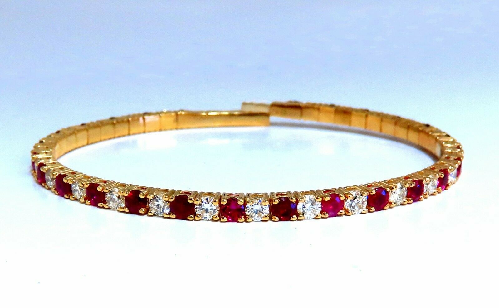 7.80ct Natural Round Cut Ruby & Diamond Bangle Bracelet in 14K Gold - Flexible Design for Women, Perfect for Weddings, Anniversaries & Special Occasions