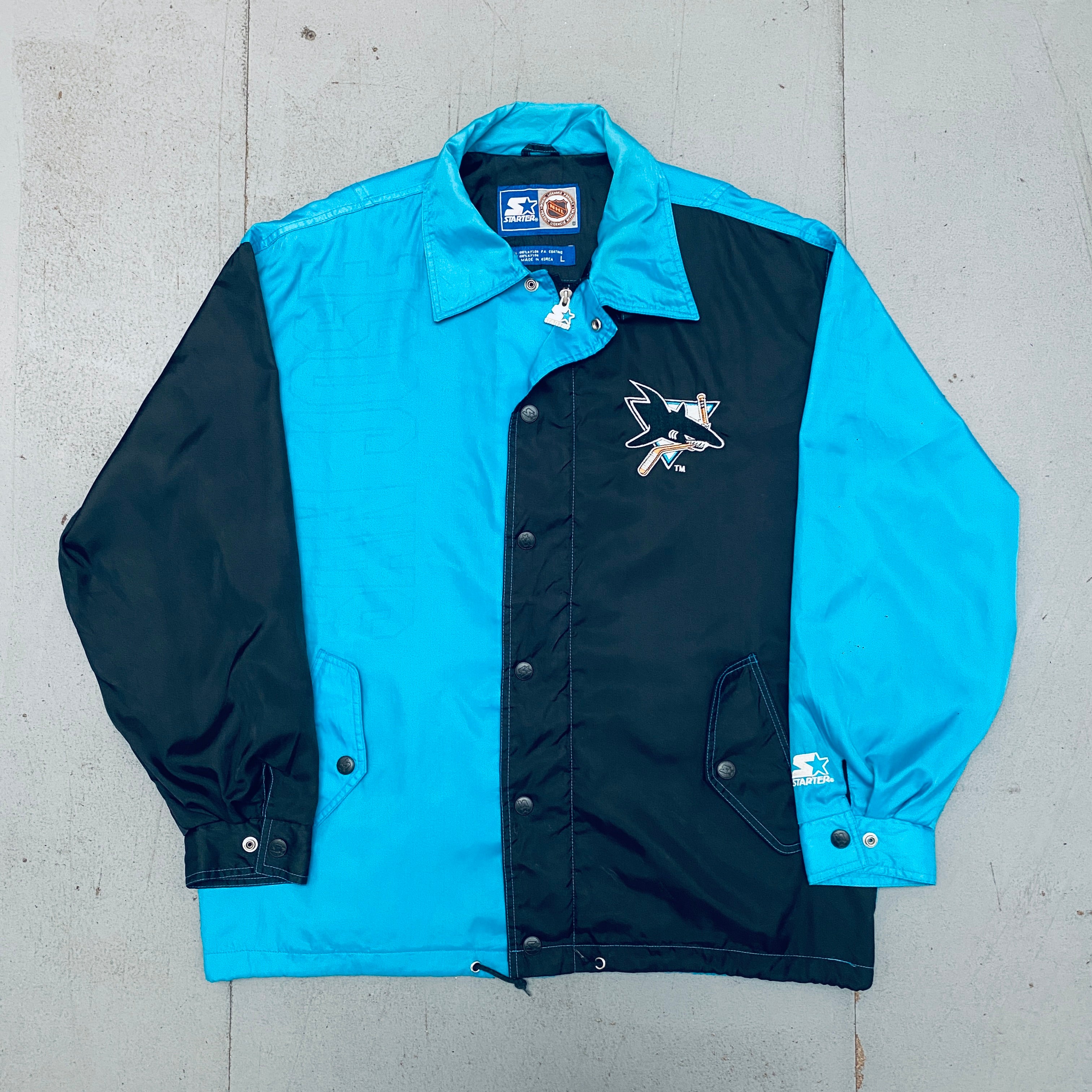 San Jose Sharks 1993 Satin Full-Zip Lightweight Starter Jacket - Men's Large/XL - Vintage NHL Hockey Fan Apparel for Game Day & Casual Wear