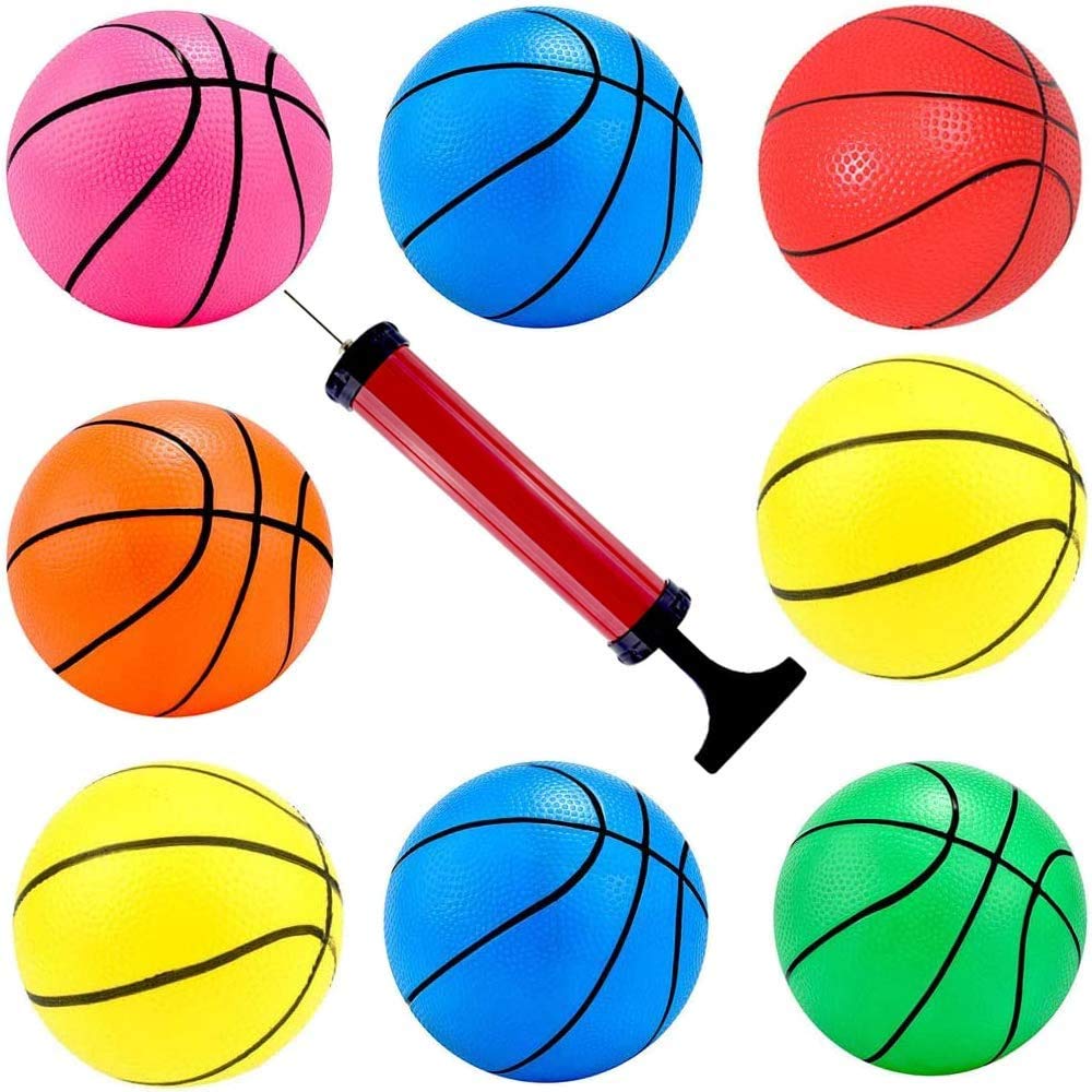 Hercugifts 6.3 Inch Mini Rubber Basketball Set - 8 Colorful Toy Basketballs with Air Pump for Kids & Teens - Perfect for Indoor & Outdoor Play, Birthday Gifts, School Sports, and Backyard Games