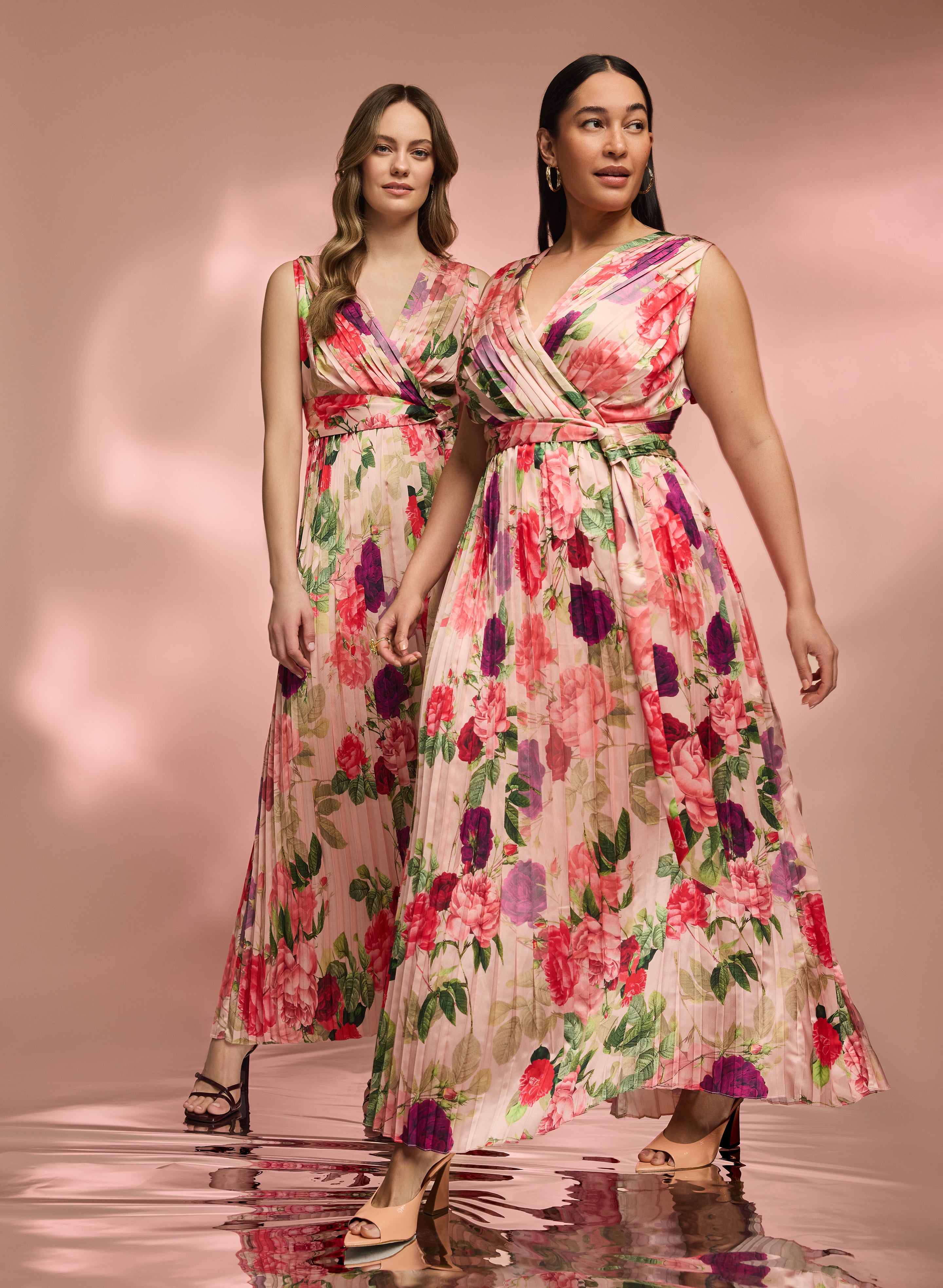 Elegant Floral Satin Dress for Women - Summer Party, Wedding Guest, Cocktail & Evening Occasions