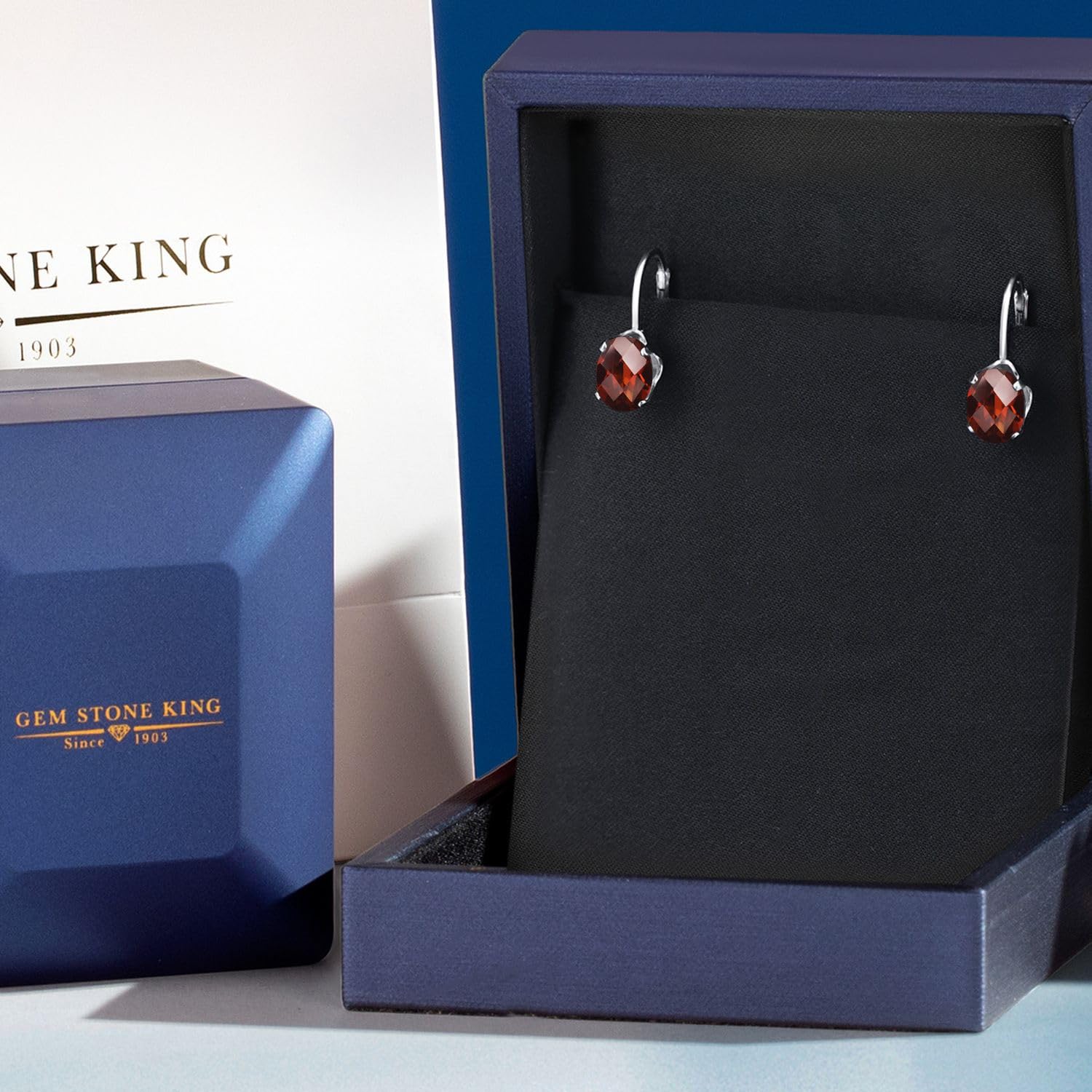 2.80 Ct Oval Checkerboard Red Garnet 925 Sterling Silver Earrings for Women | Gem Stone King | Elegant Dangle Earrings for Parties, Weddings & Special Occasions