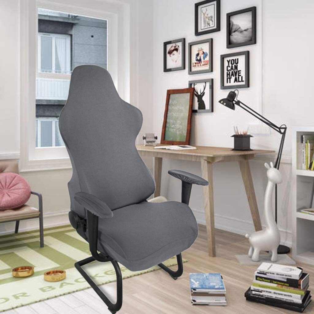 BTSKY Ergonomic Office & Gaming Chair Cover - Stretchy Polyester Slipcover for Reclining Racing Chairs - Dark Grey (Chair Not Included) | Perfect for Home Office, Gaming Setup & Workspace Comfort