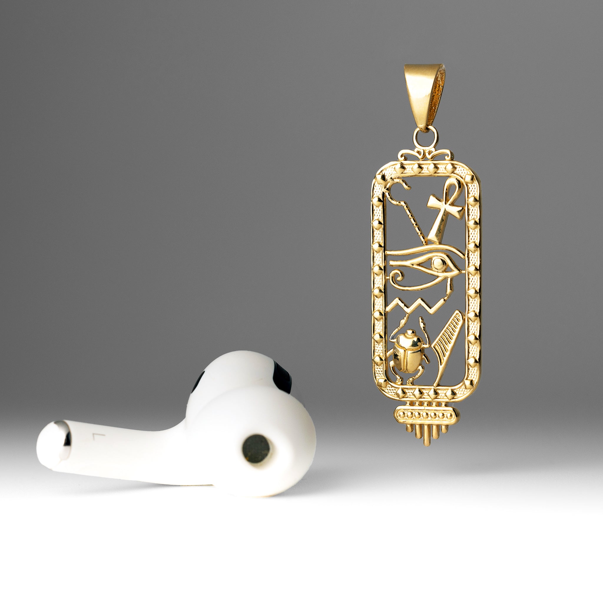 Gold Large Egyptian Cartouche Pendant Necklace PT2802 - Handmade Hieroglyphic Jewelry for Women, Perfect for Gifts & Special Occasions