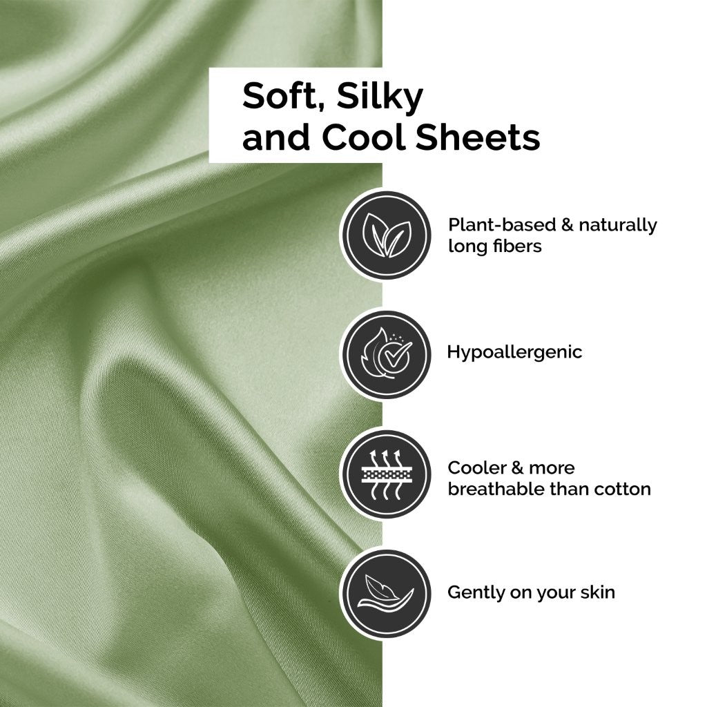 300 Thread Count Rayon From Bamboo Solid Deep Pocket Sheet Set - Ultra Soft & Breathable Bed Sheets for Queen Size Mattress - Perfect for All-Season Comfort & Luxury Bedroom Decor