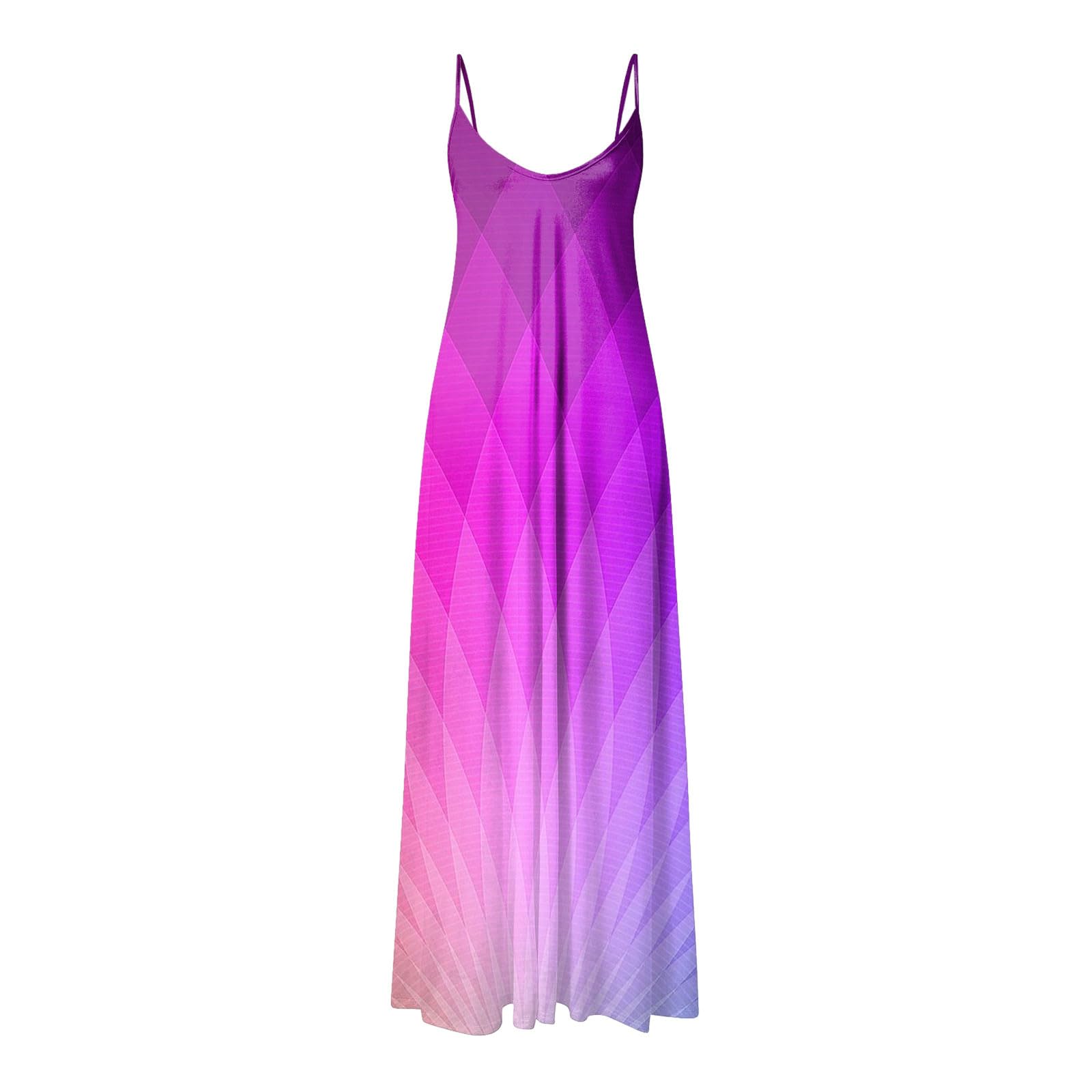 Eduavar Women's Summer Maxi Dress 2024 - Casual Gradient Print V-Neck Sleeveless Beach Sundress | Perfect for Vacations, Pool Parties & Summer Outings
