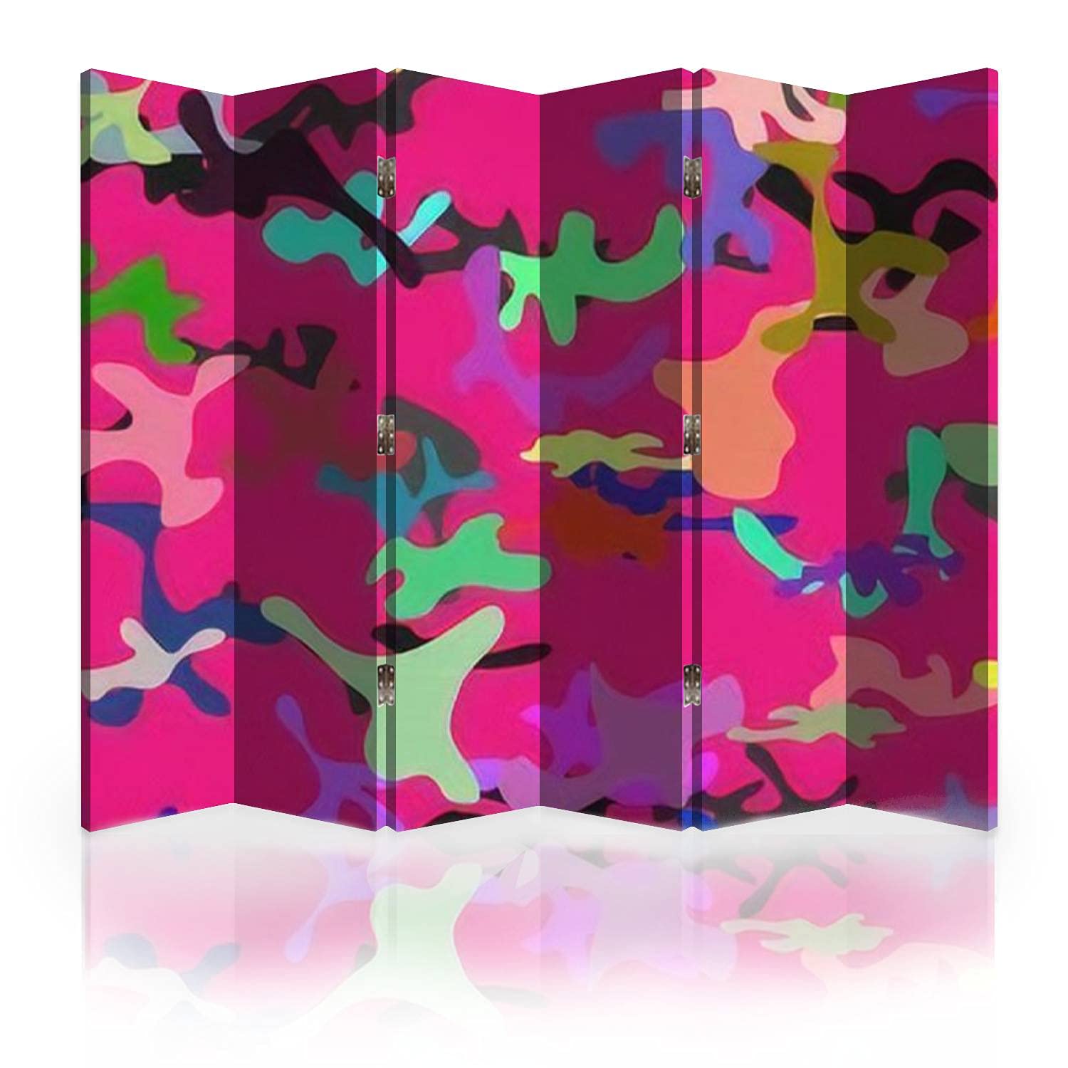 6-Panel Canvas Room Divider Screen - Abstract Holi Spot Multi-Color Pattern Urban Camouflage Folding Privacy Partition | Perfect for Home Offices, Studios & Room Separation