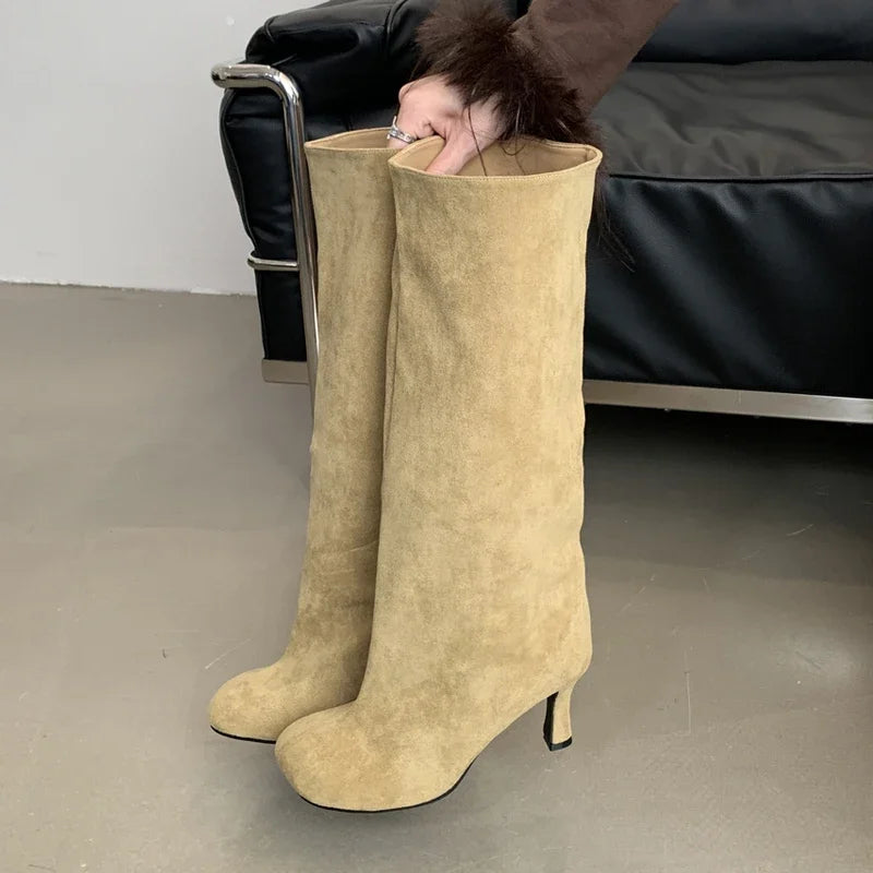 Eilyken Women's Knee High Winter Boots - Round Toe Punk Style Thin High Heel Long Boots for Street Fashion | Perfect for Cold Weather, Night Out & Punk Outfits