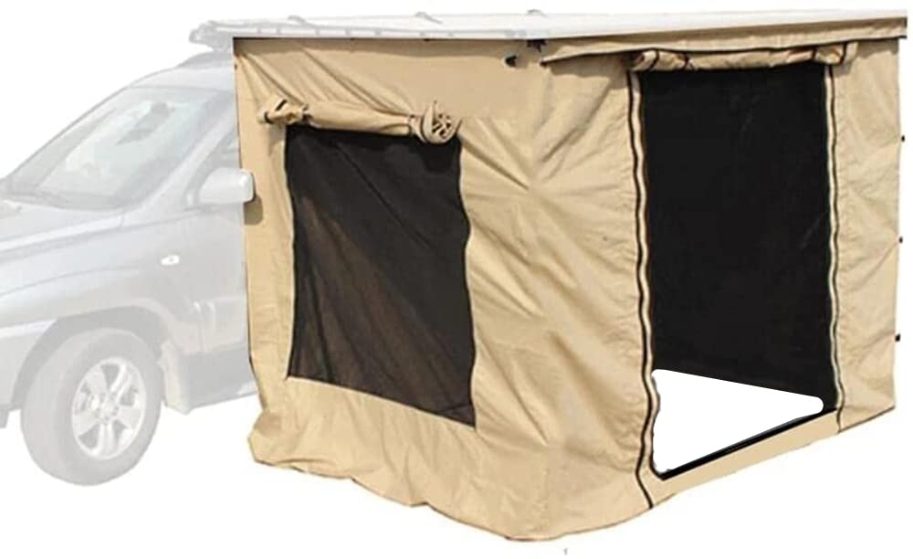 DANCHEL OUTDOOR Rip-Stop 420D Oxford Sidewall for Roof Rack Awning - Portable Camper Changing Room Shelter for Trailer, SUV, Truck, Van - Overland Camping & Off-Road Adventures (Khaki, 6.5x9.8ft Room Only)