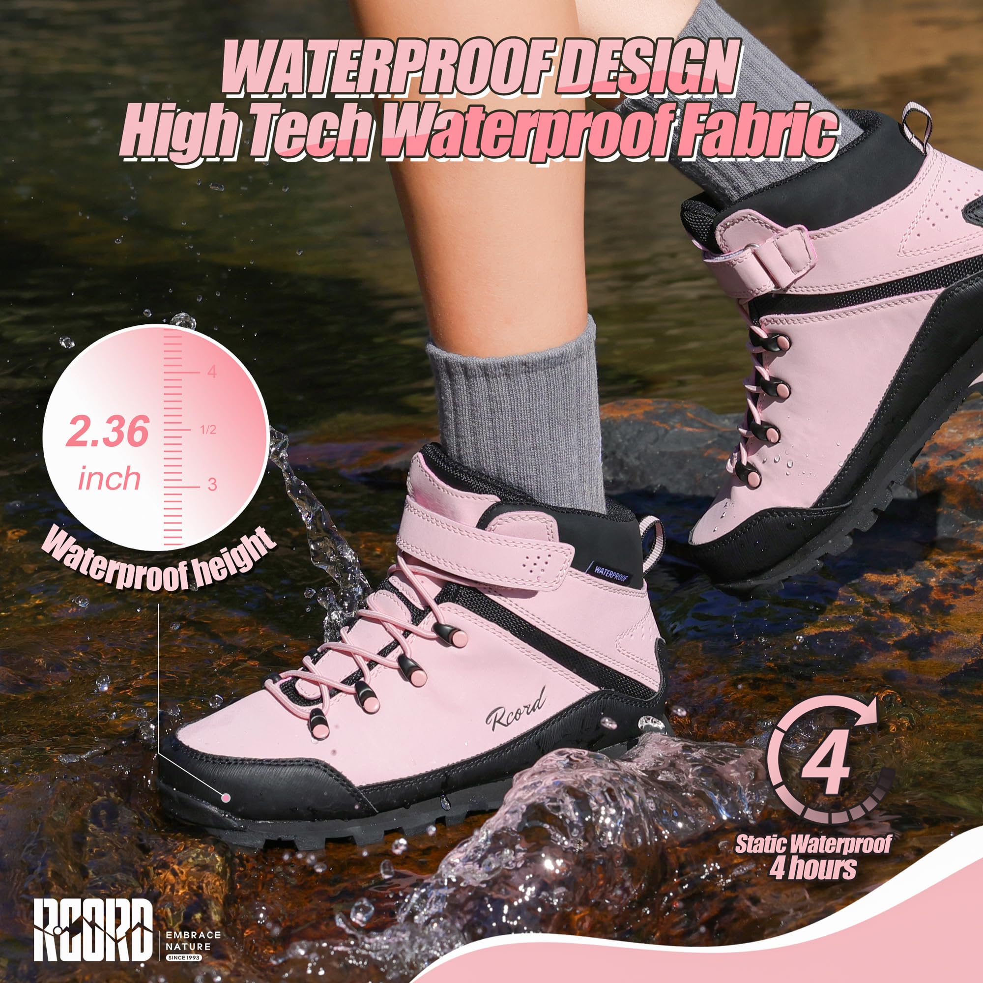 Waterproof Kids Hiking Boots for Boys & Girls - Durable TPR Traction Outsole, Anti-Skid Design with Hook & Loop Closure - Perfect for Outdoor Adventures, Trail Hiking, and Camping