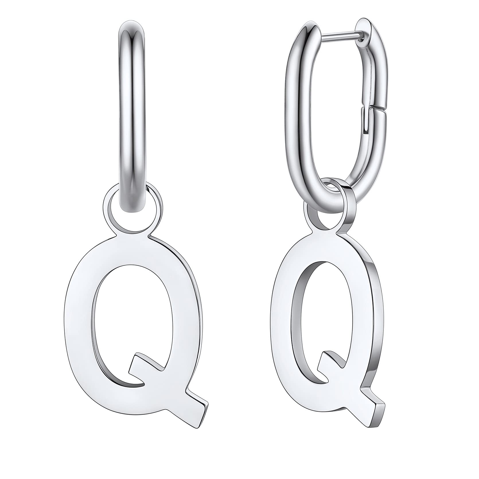 GoldChic Women's Stainless Steel Initial Letter Hoop Drop Earrings - U-Shaped Alphabet Statement Jewelry for Everyday Wear & Gift Giving