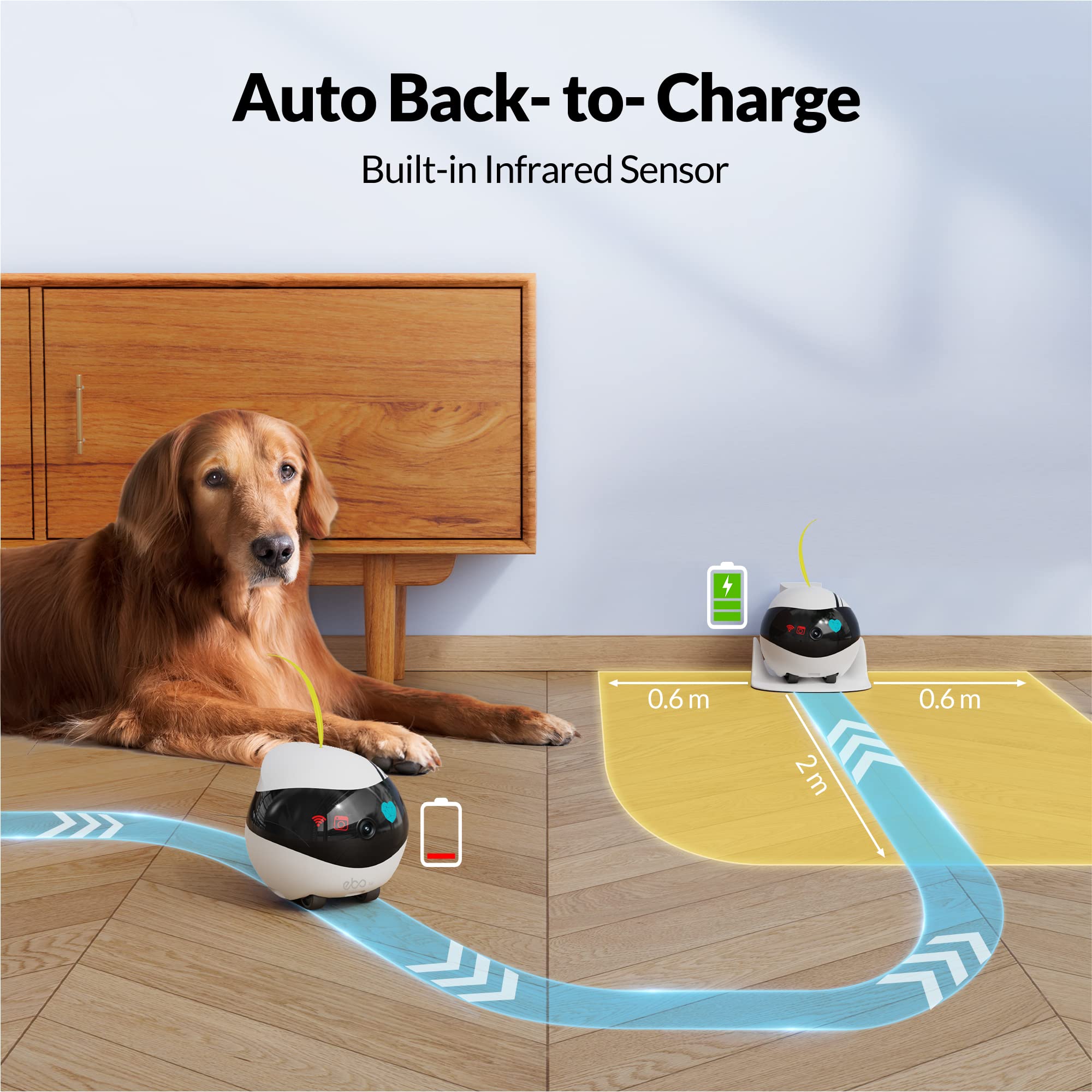 Enabot EBO Air Smart Home Security Camera with 2-Way Audio, Night Vision & APP Control - Wireless Rechargeable Pet Camera for Dogs, Cats & Baby Monitoring - Indoor SD Card Storage for Home & Office Use