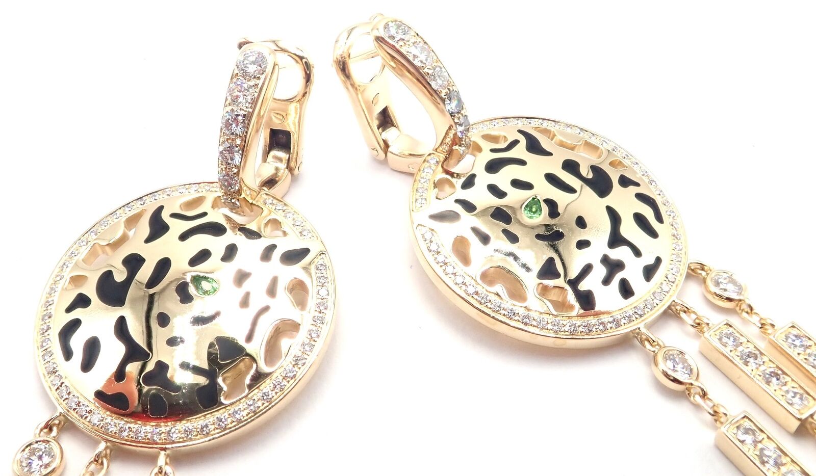 Authentic Cartier Panther 18K Yellow Gold Diamond Lacquer Tsavorite Earrings | Luxury Jewelry for Women | Perfect for Gifts, Parties & Special Occasions